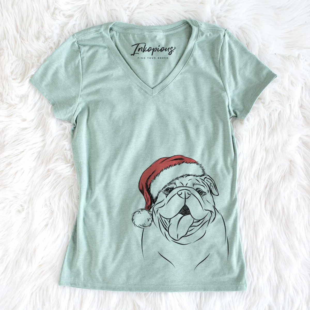 Santa Missy Moo the English Bulldog - Women&#39;s V-neck Shirt