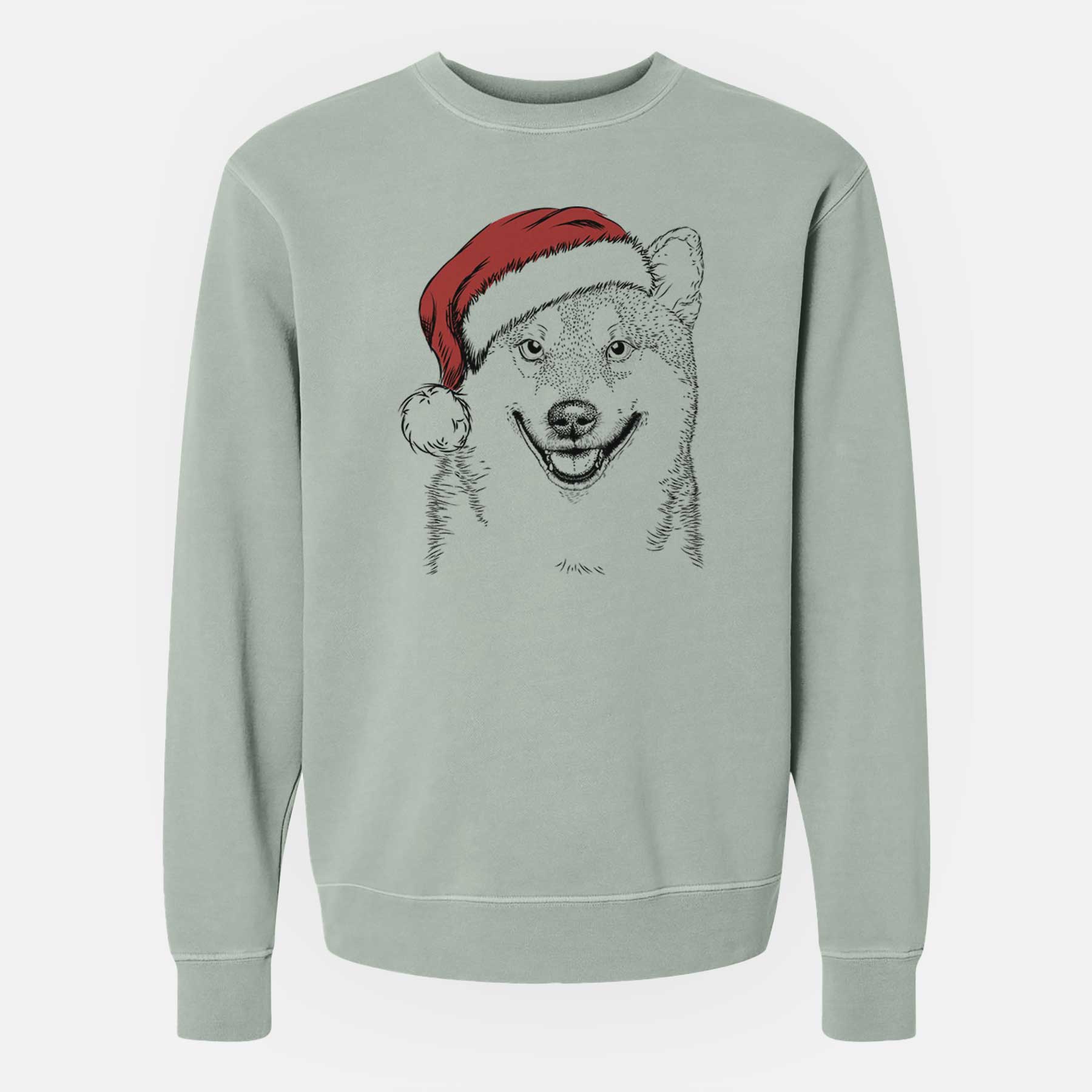 Santa Mitsu the Shiba Inu - Unisex Pigment Dyed Crew Sweatshirt