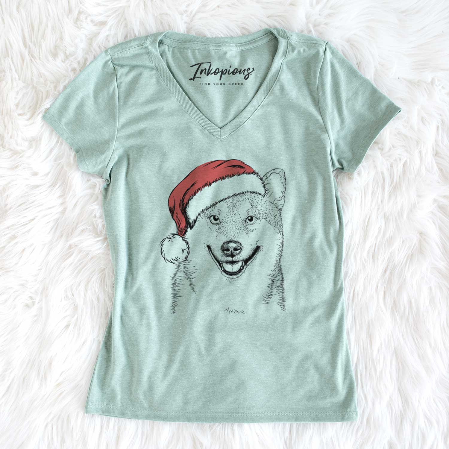 Santa Mitsu the Shiba Inu - Women's V-neck Shirt