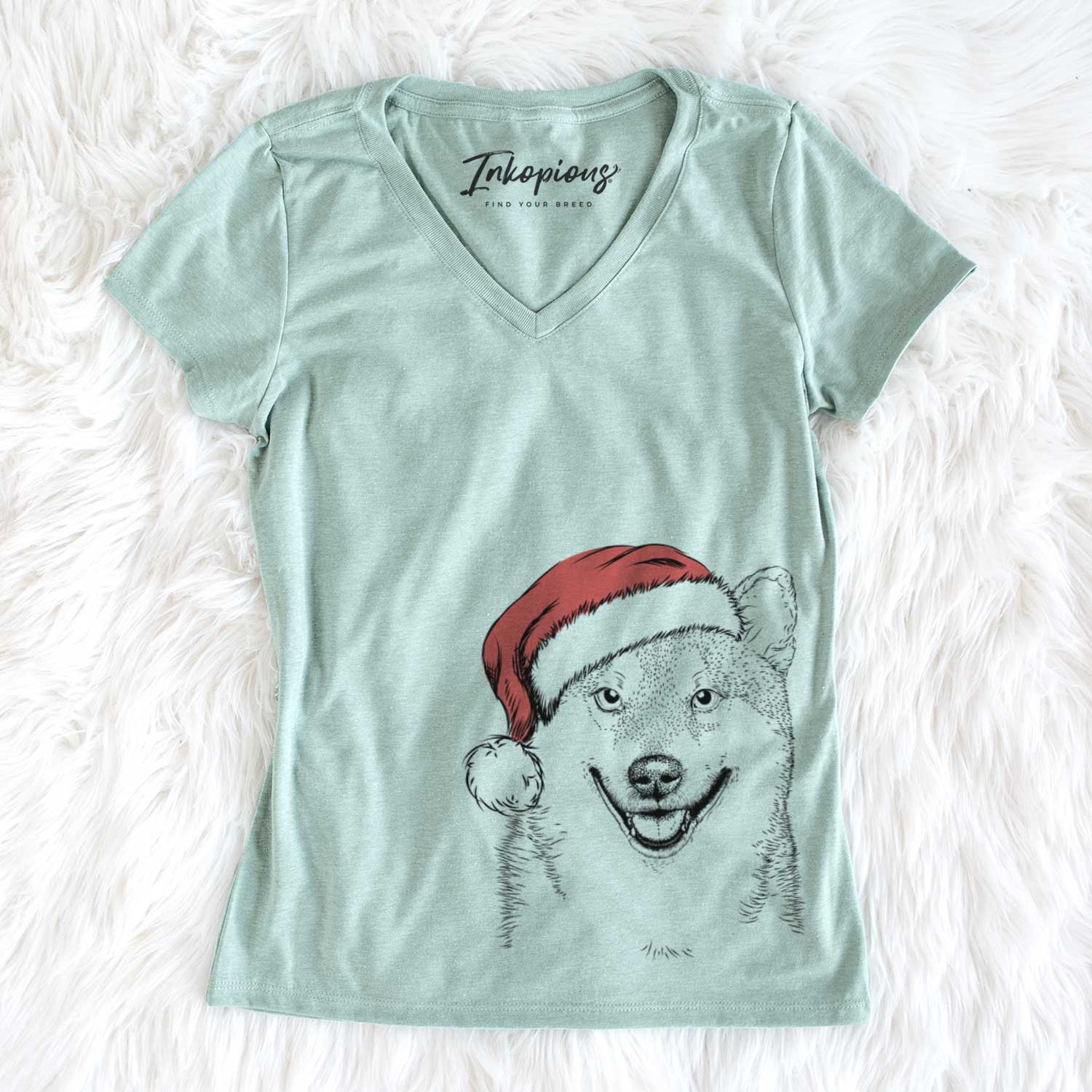 Santa Mitsu the Shiba Inu - Women's V-neck Shirt