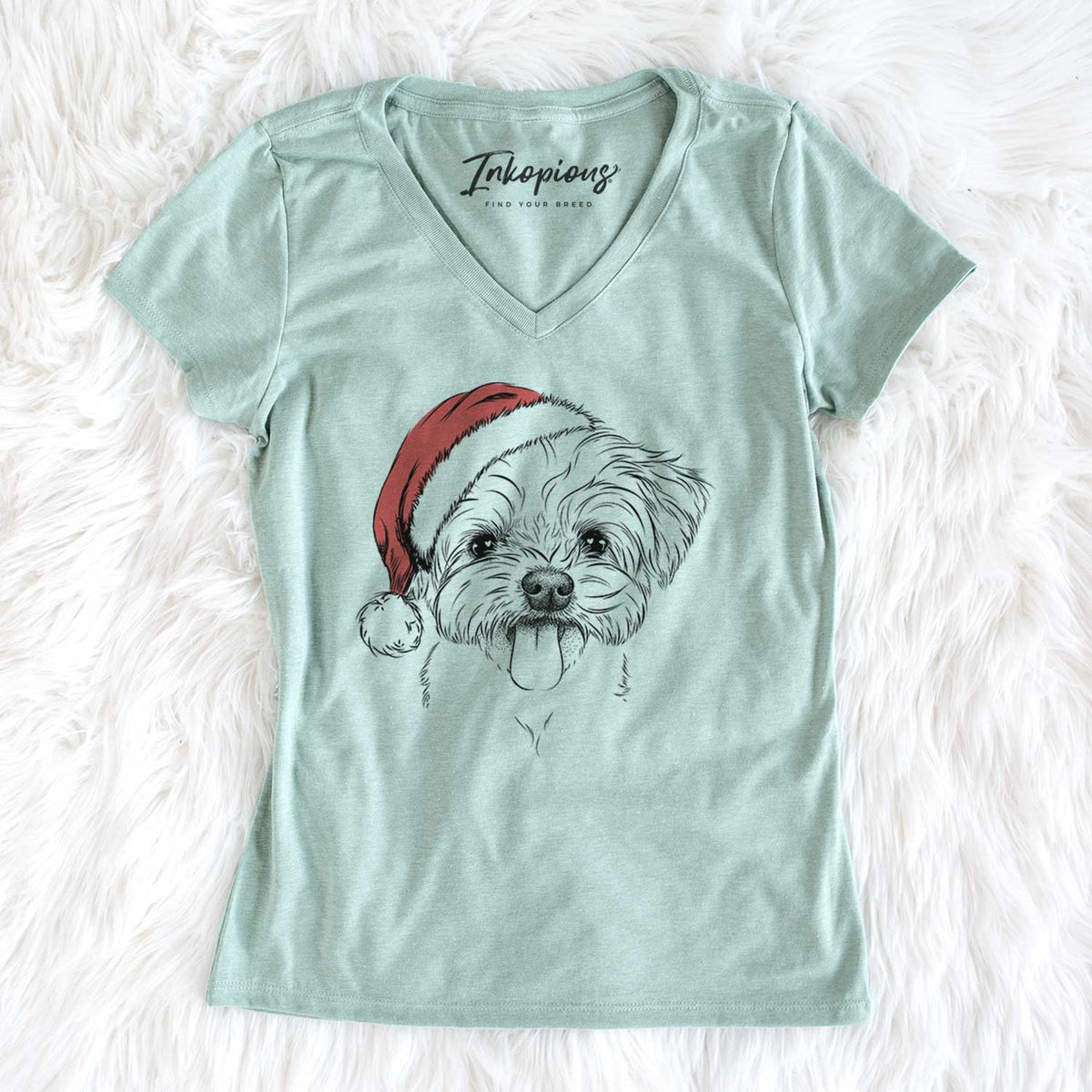 Santa Mochi the Maltese - Women's V-neck Shirt