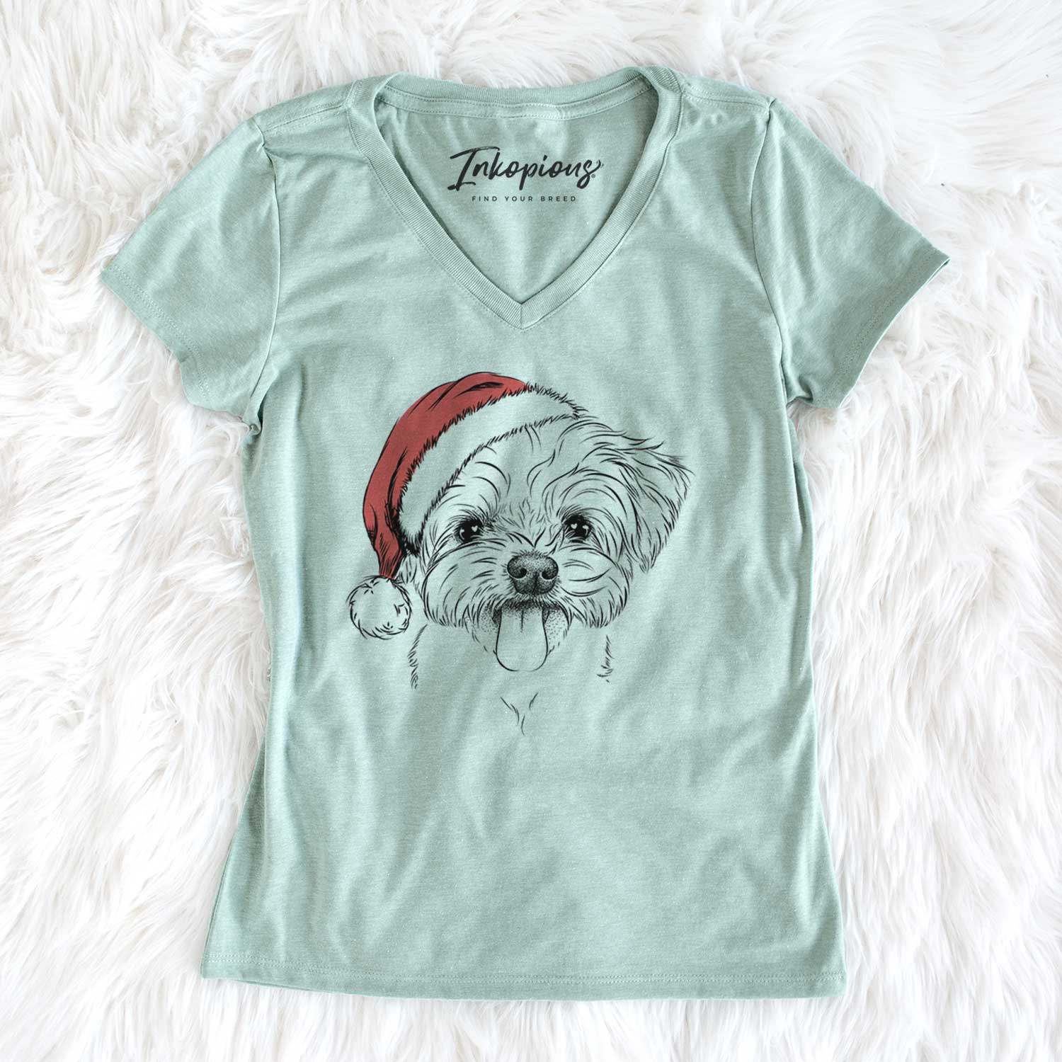 Santa Mochi the Maltese - Women's V-neck Shirt