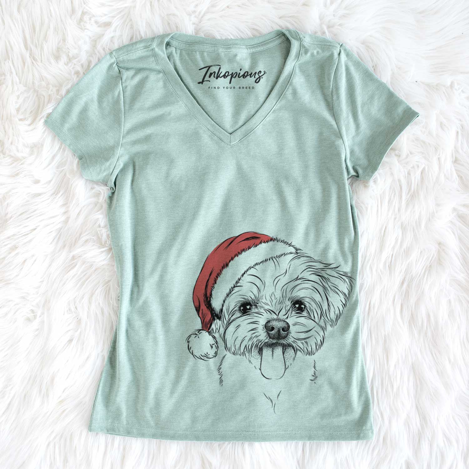 Santa Mochi the Maltese - Women's V-neck Shirt