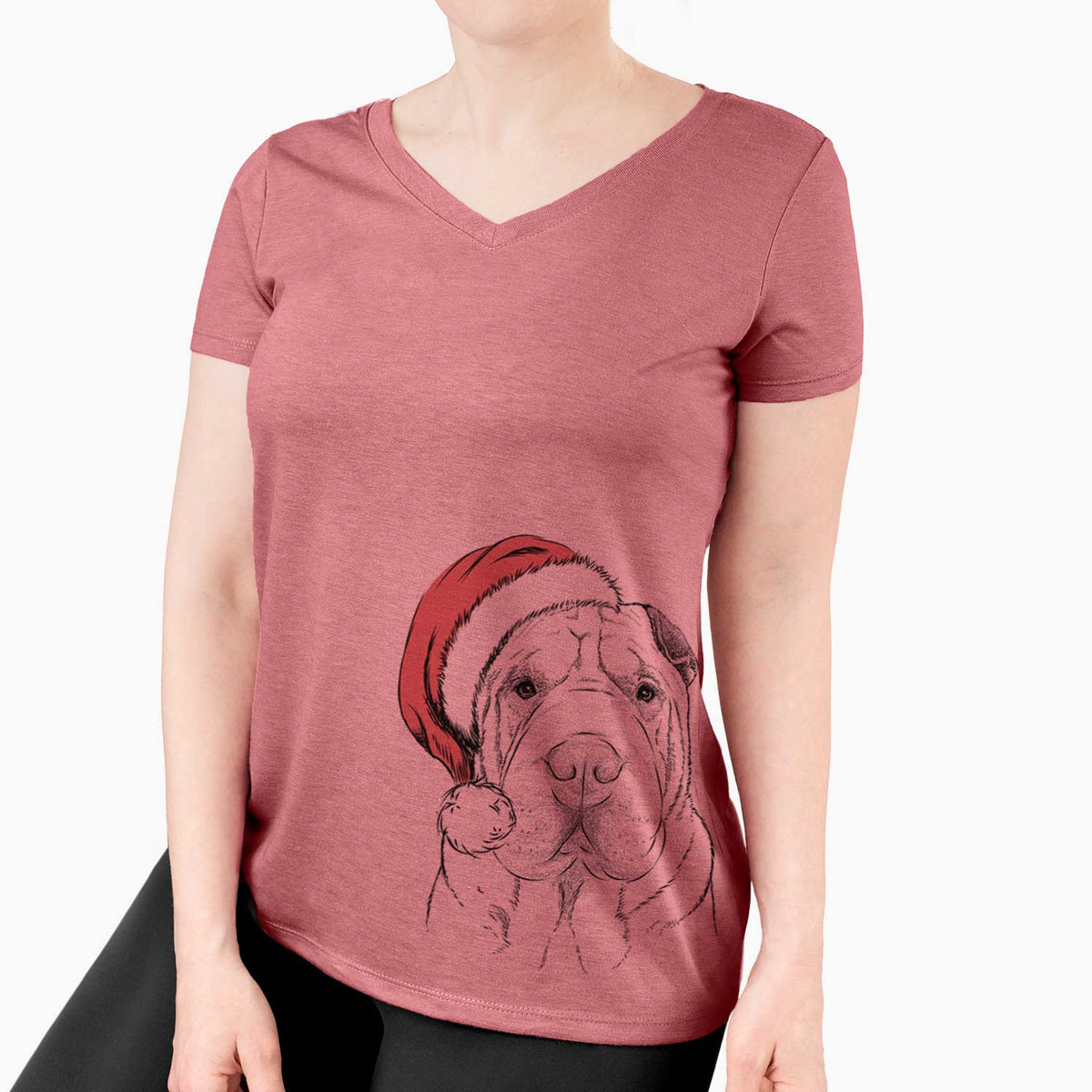 Santa Moomers the Shar Pei - Women's V-neck Shirt