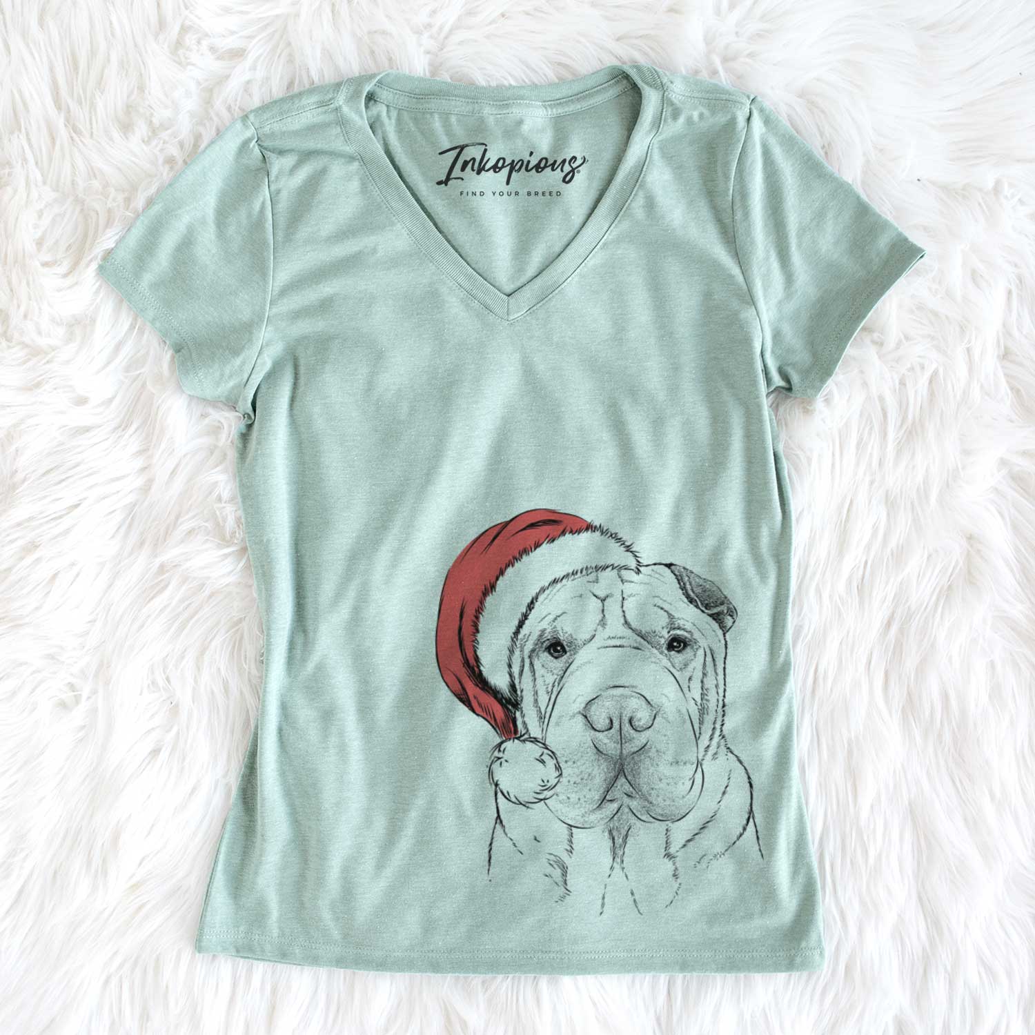 Santa Moomers the Shar Pei - Women's V-neck Shirt
