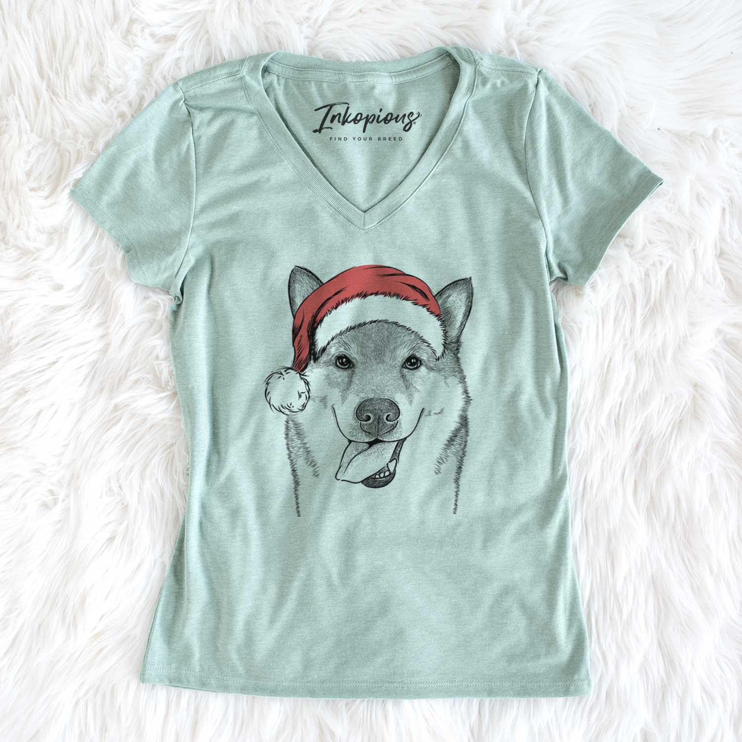 Santa Mothra the Shiba Inu - Women's V-neck Shirt