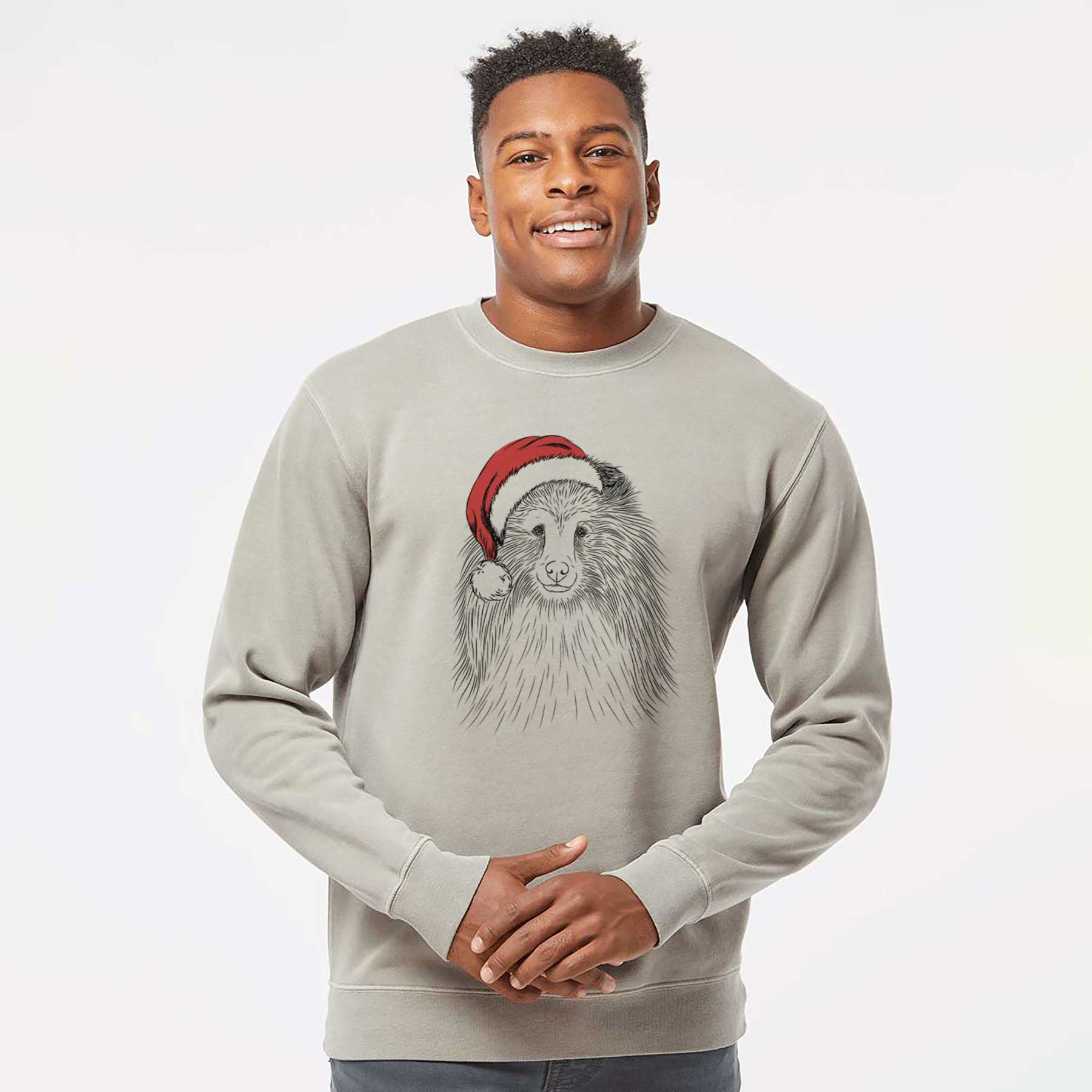 Santa Moxie the Shetland Sheepdog - Unisex Pigment Dyed Crew Sweatshirt