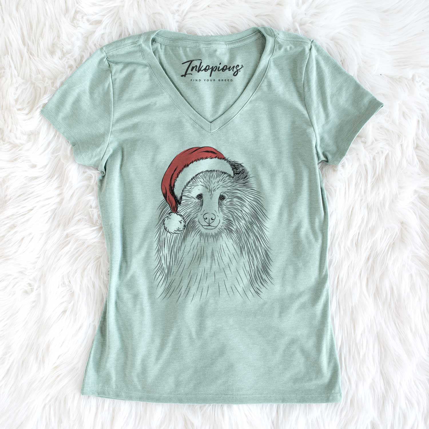 Santa Moxie the Shetland Sheepdog - Women's V-neck Shirt