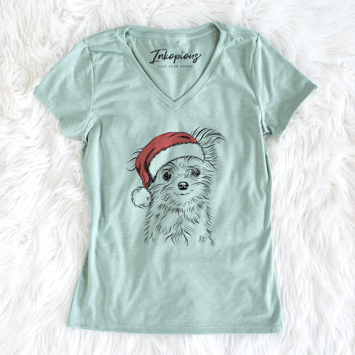 Santa Mr. Gucci Poochi the Maltese - Women's V-neck Shirt