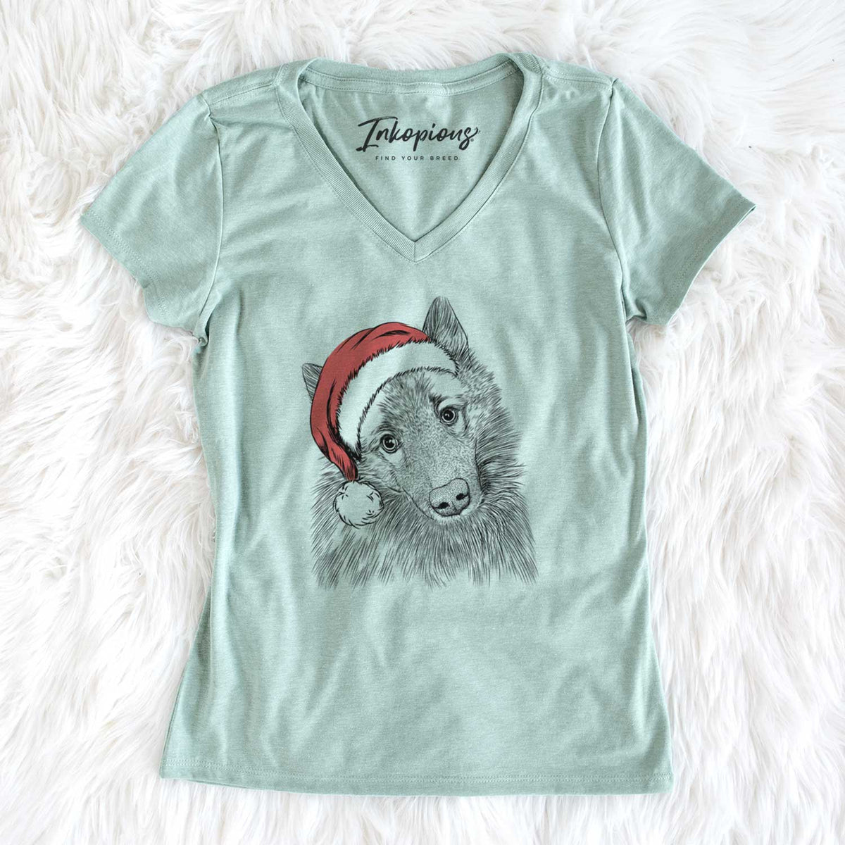 Santa Mr. Maverick the Keeshond - Women's V-neck Shirt