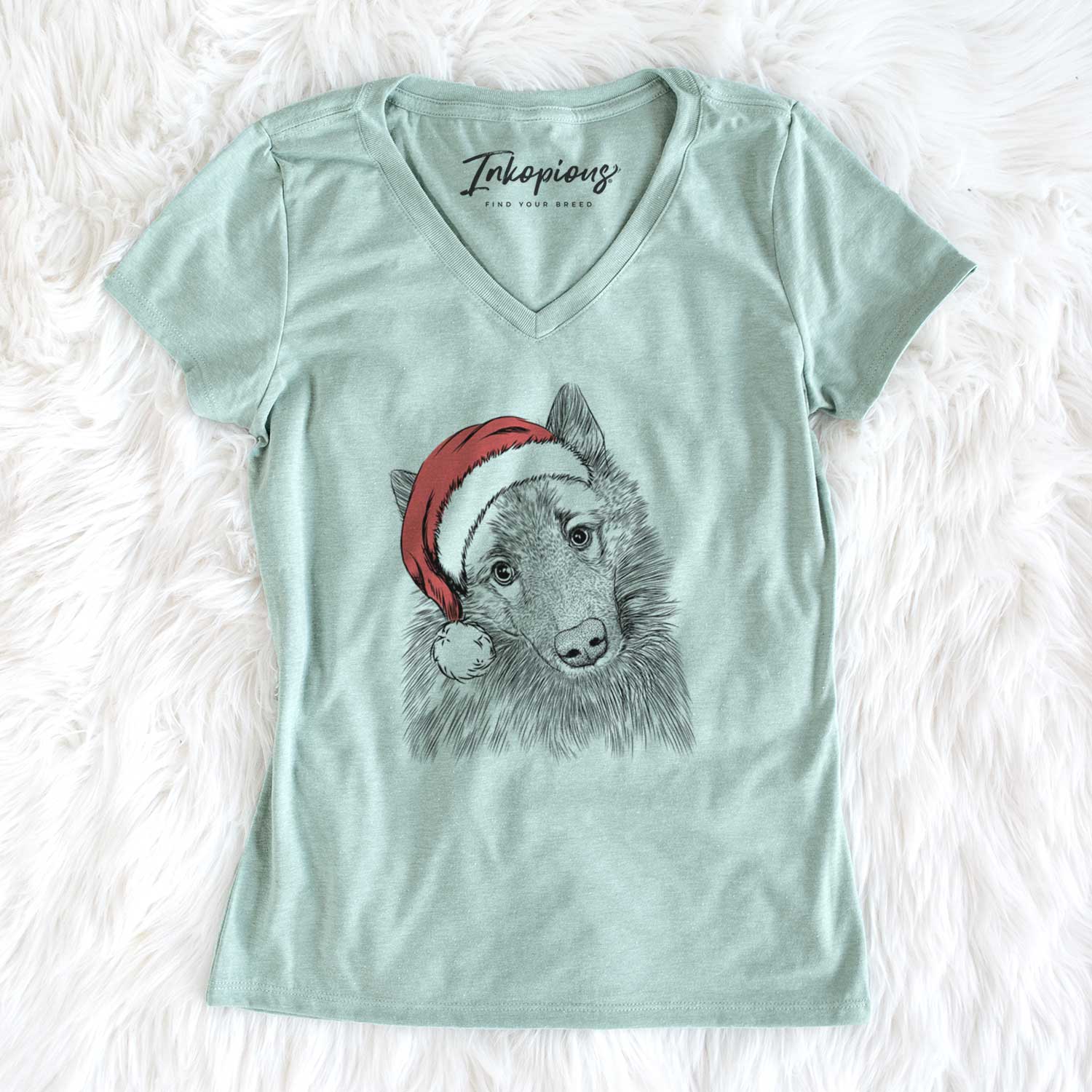 Santa Mr. Maverick the Keeshond - Women's V-neck Shirt