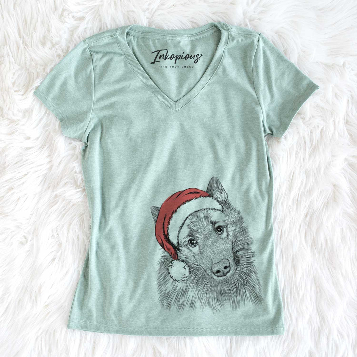 Santa Mr. Maverick the Keeshond - Women's V-neck Shirt