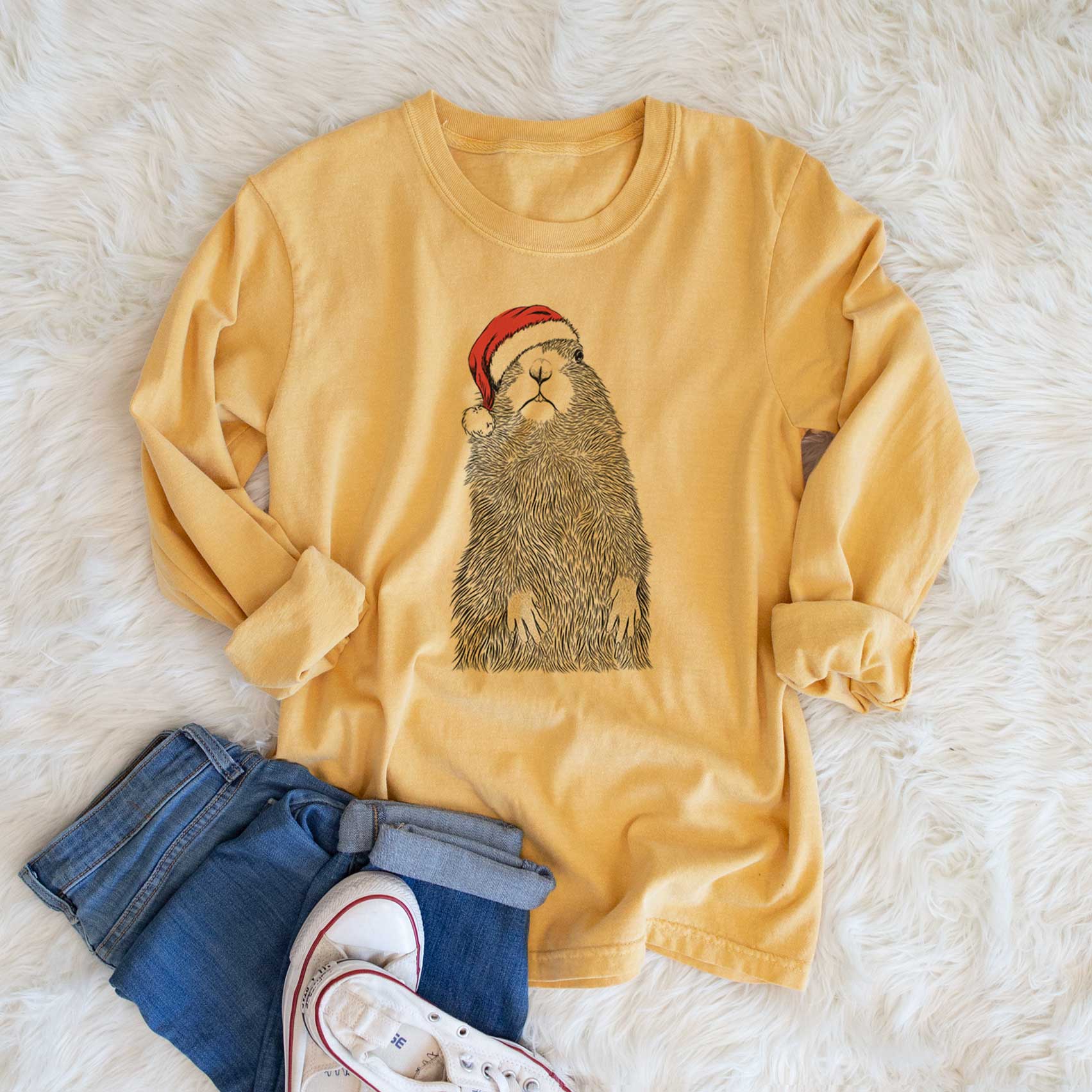 Santa Mr. Otis the Prairie Dog - Heavyweight 100% Cotton Long Sleeve