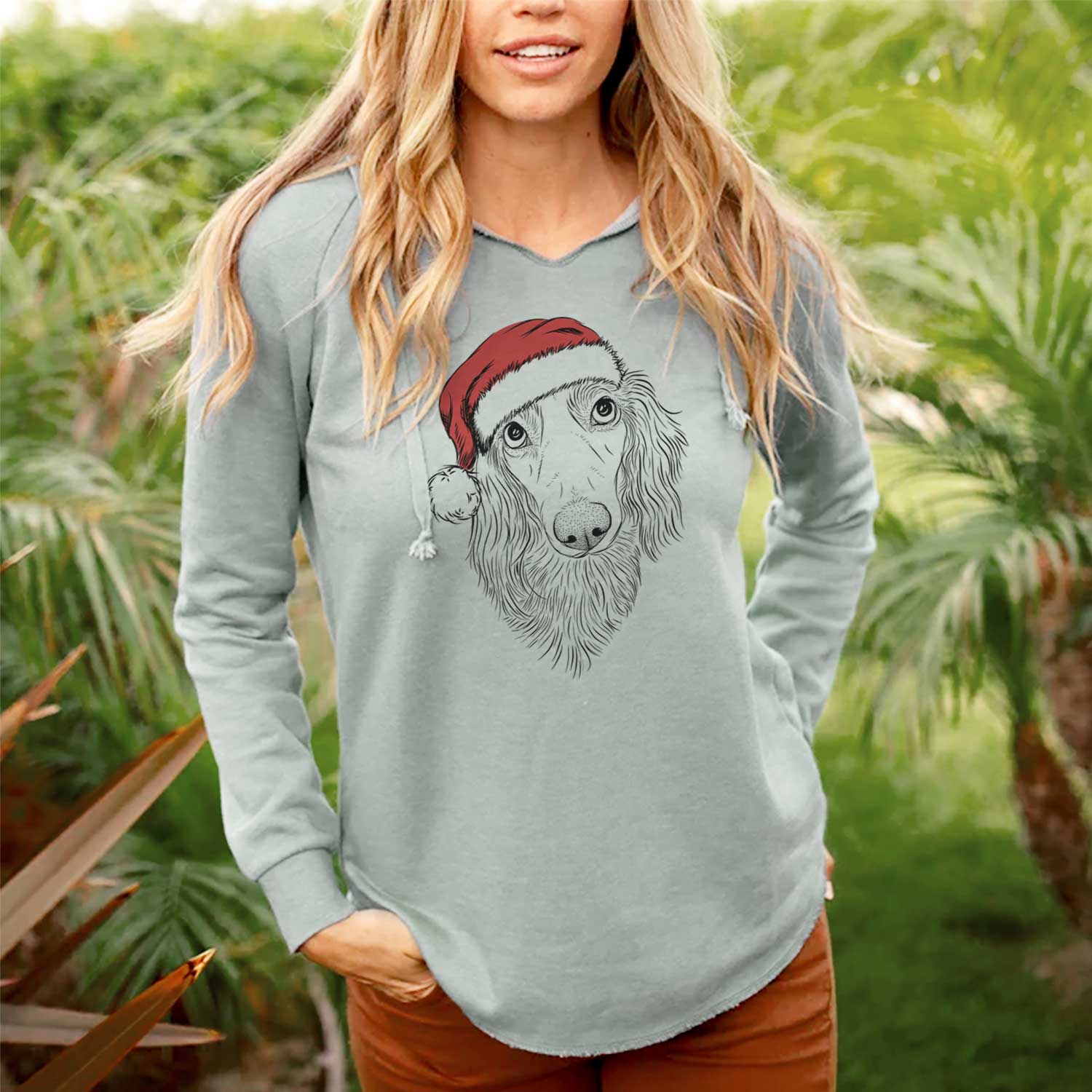 Santa Mr. Rusty the Long Haired Dachshund - Cali Wave Hooded Sweatshirt