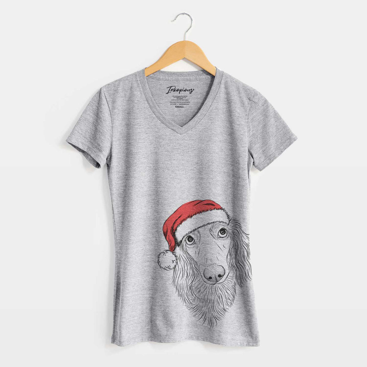 Santa Mr. Rusty the Long Haired Dachshund - Women's V-neck Shirt