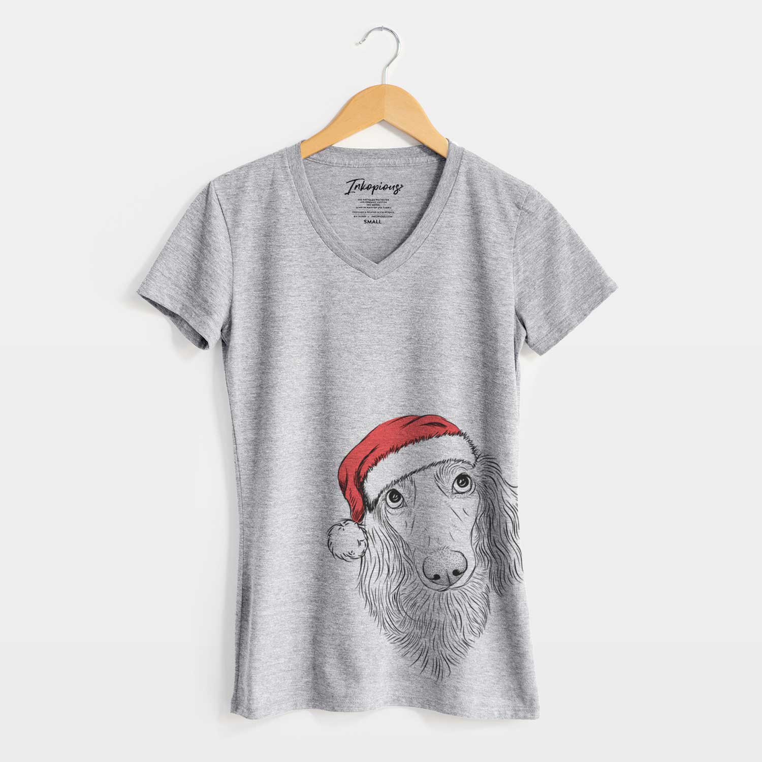 Santa Mr. Rusty the Long Haired Dachshund - Women's V-neck Shirt