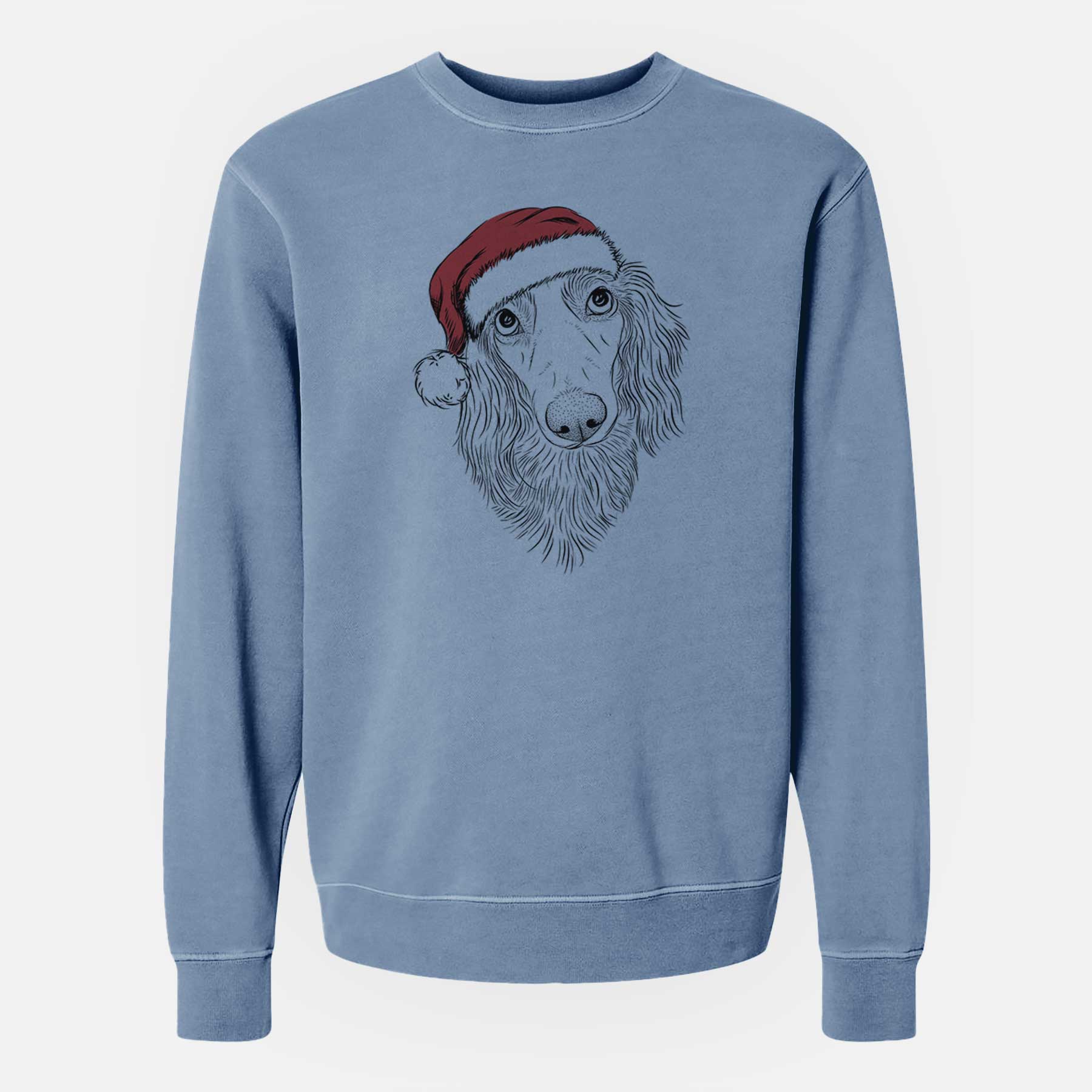 Santa Mr. Rusty the Long Haired Dachshund - Unisex Pigment Dyed Crew Sweatshirt