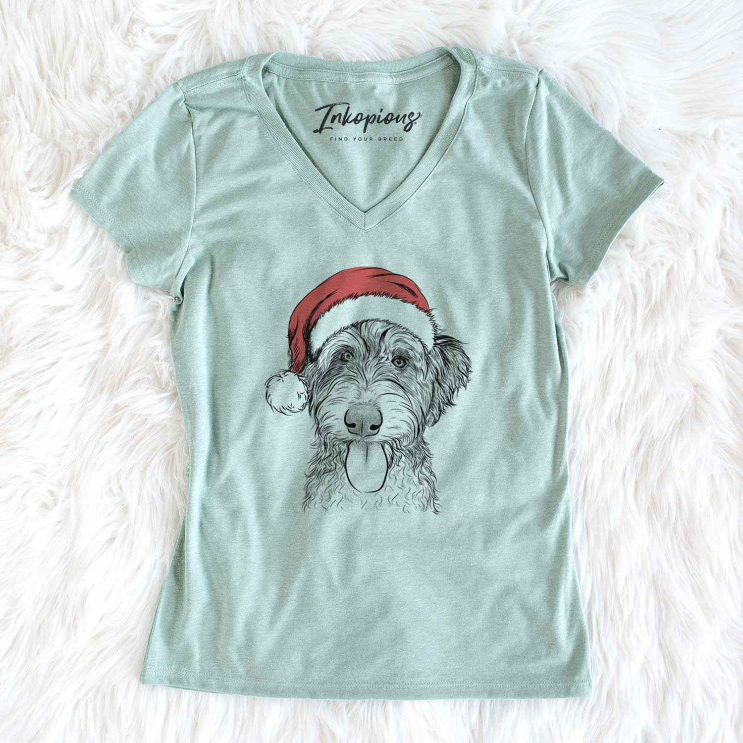 Santa Myrtle Mae the Aussiedoodle - Women's V-neck Shirt