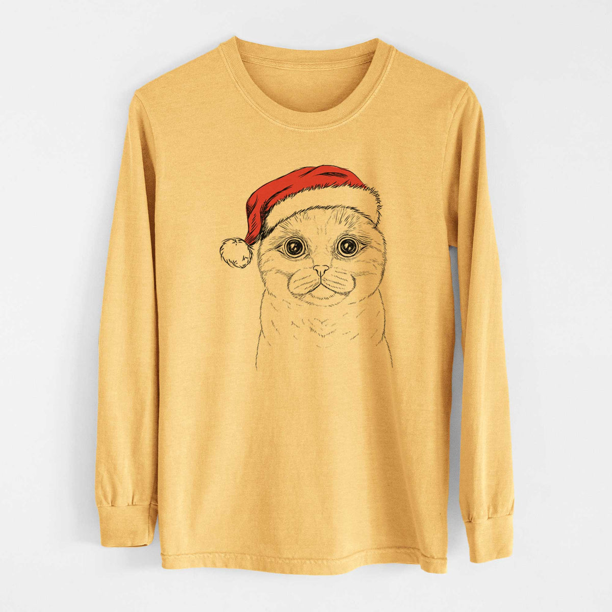 Santa Neko the Scottish Fold Cat - Heavyweight 100% Cotton Long Sleeve