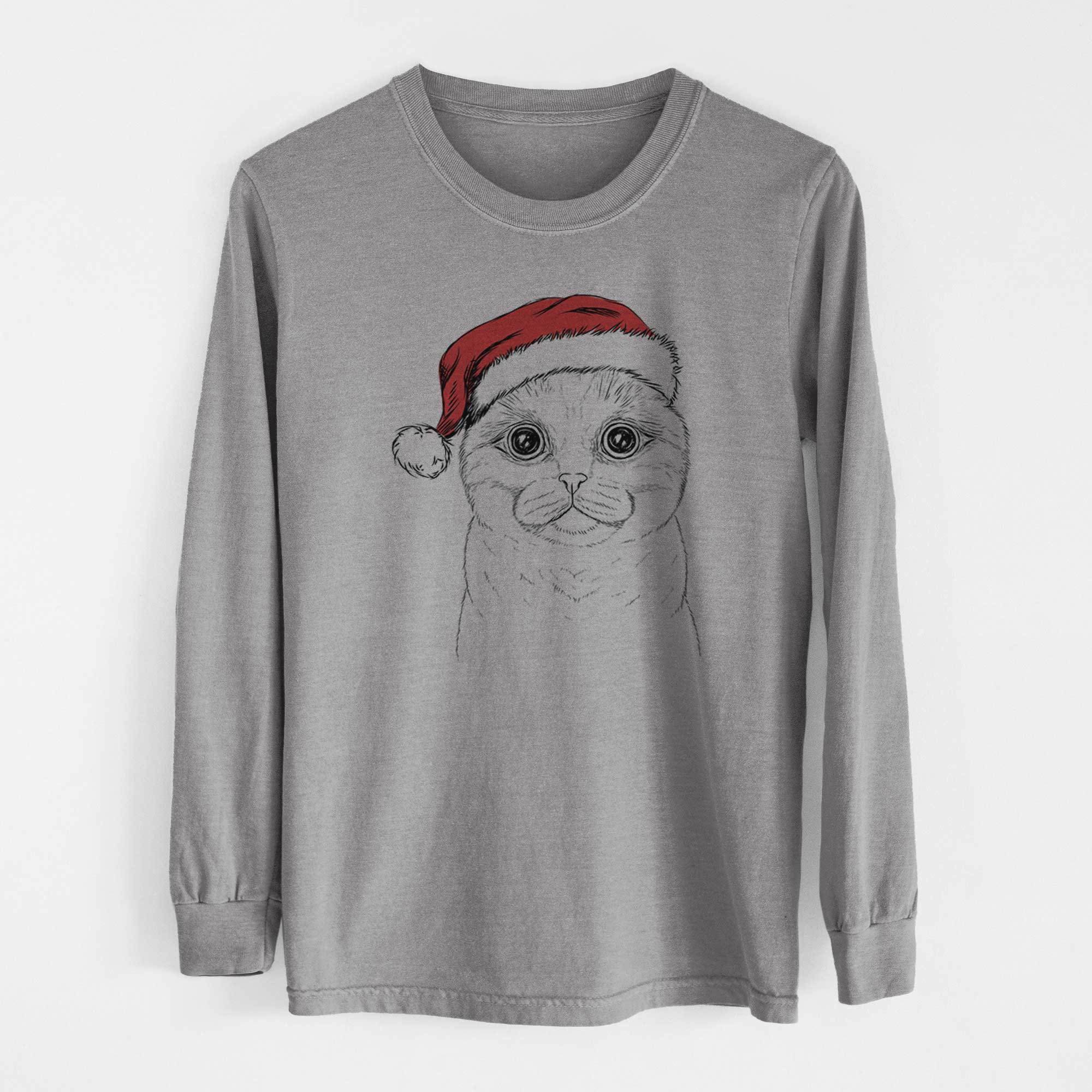 Santa Neko the Scottish Fold Cat - Heavyweight 100% Cotton Long Sleeve