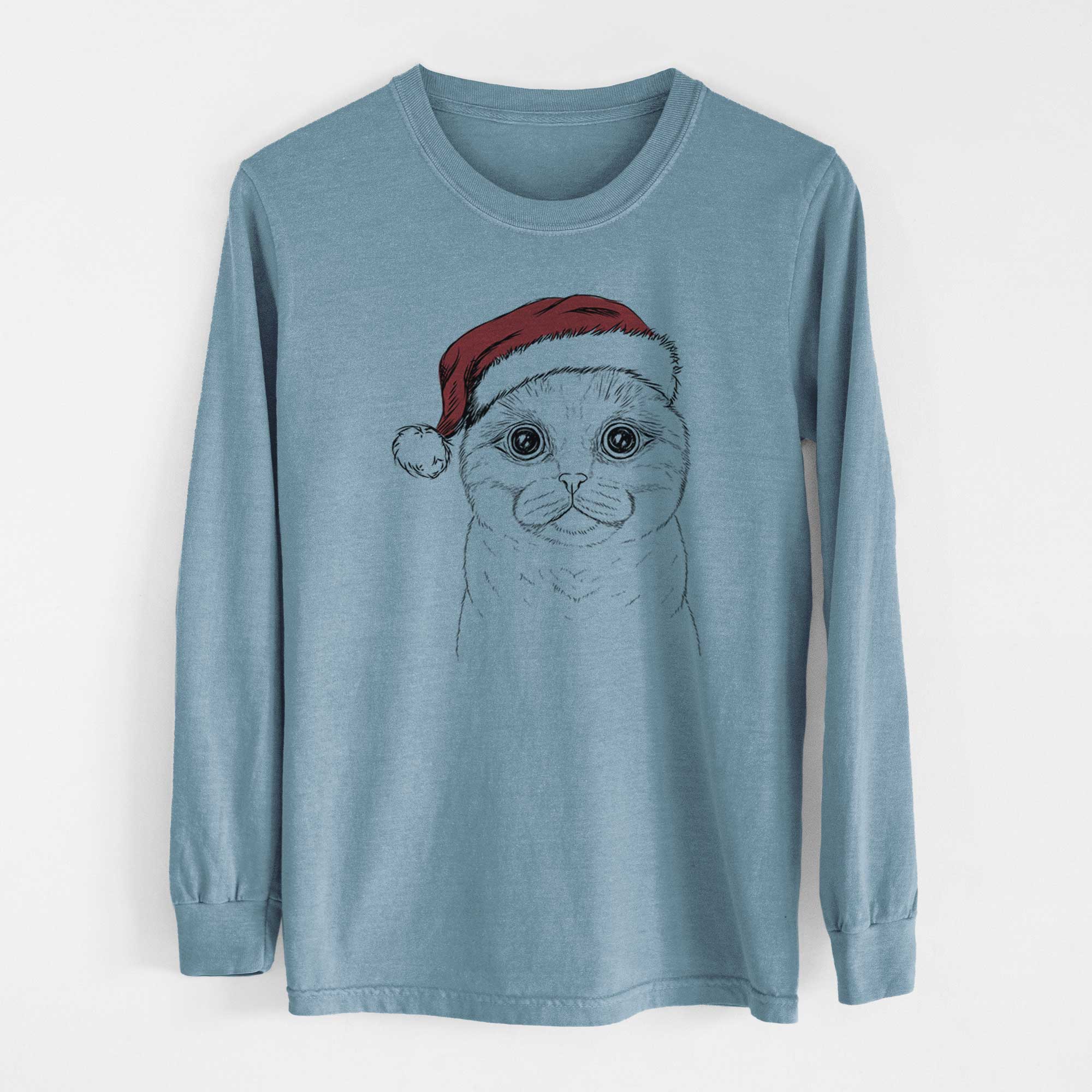 Santa Neko the Scottish Fold Cat - Heavyweight 100% Cotton Long Sleeve