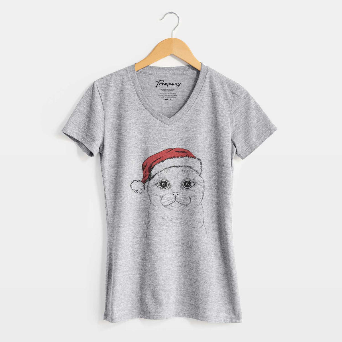 Santa Neko the Scottish Fold Cat - Women's V-neck Shirt