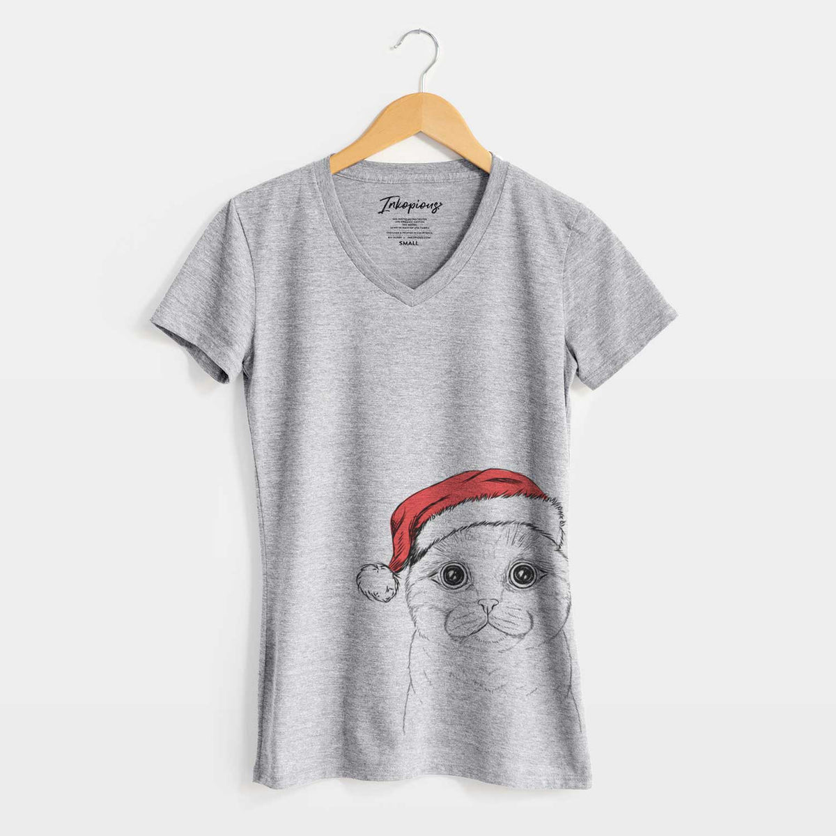 Santa Neko the Scottish Fold Cat - Women's V-neck Shirt