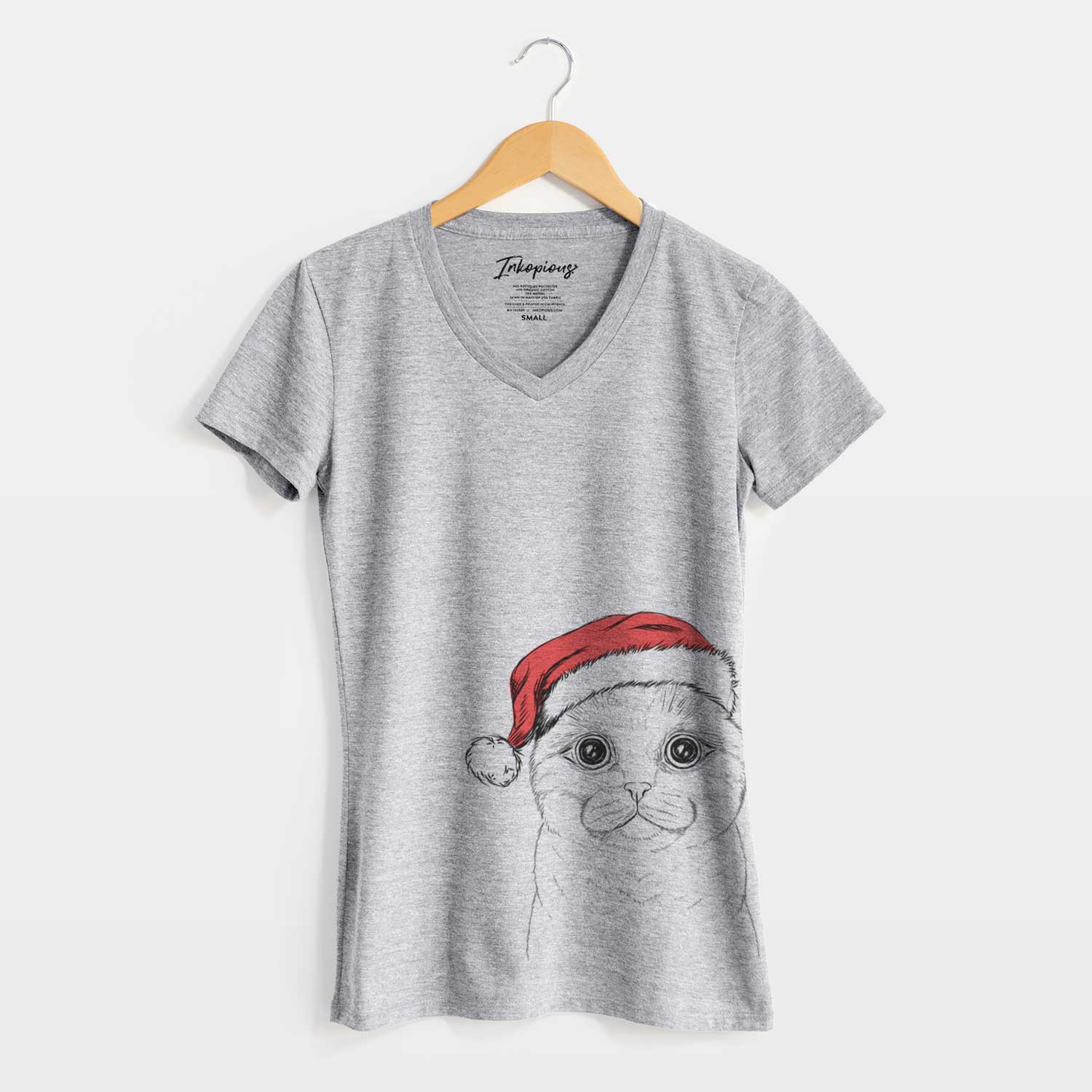 Santa Neko the Scottish Fold Cat - Women's V-neck Shirt