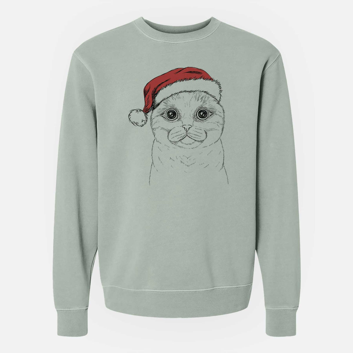 Santa Neko the Scottish Fold Cat - Unisex Pigment Dyed Crew Sweatshirt