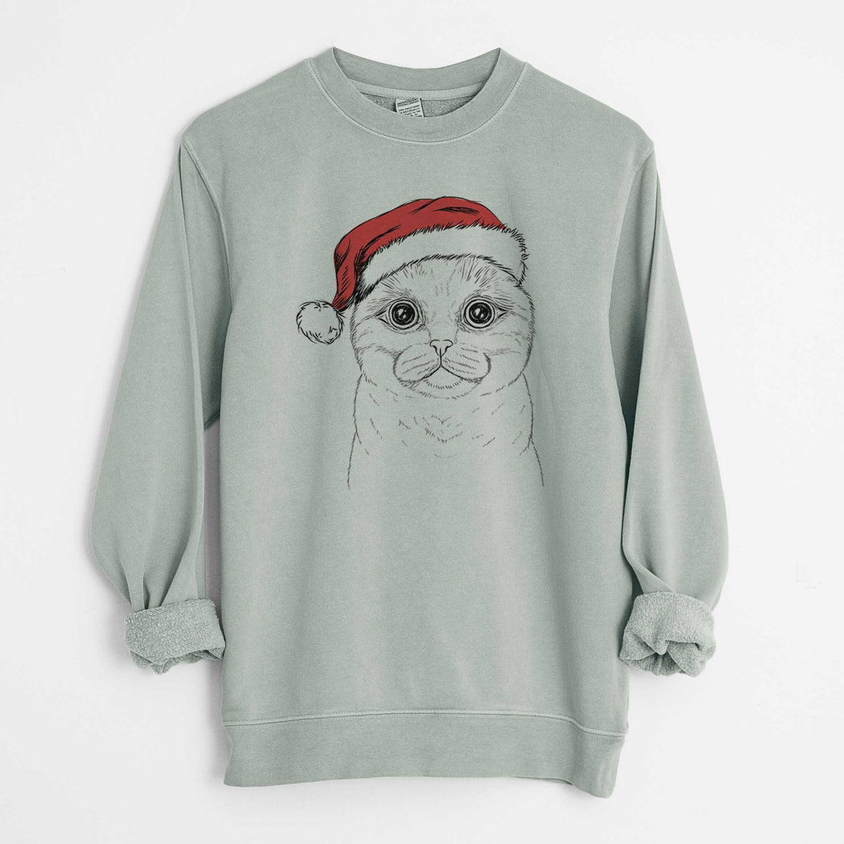 Santa Neko the Scottish Fold Cat - Unisex Pigment Dyed Crew Sweatshirt