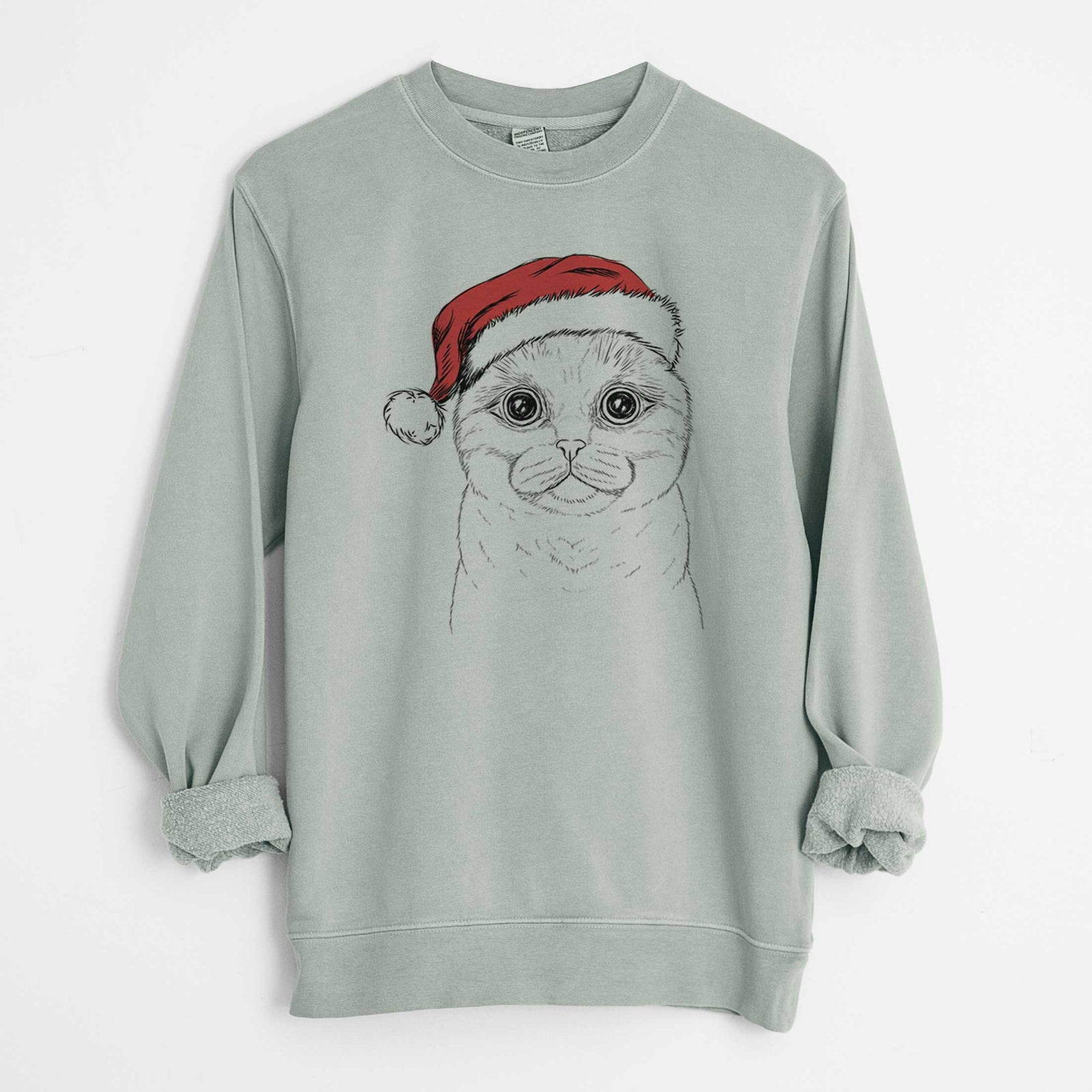 Santa Neko the Scottish Fold Cat - Unisex Pigment Dyed Crew Sweatshirt