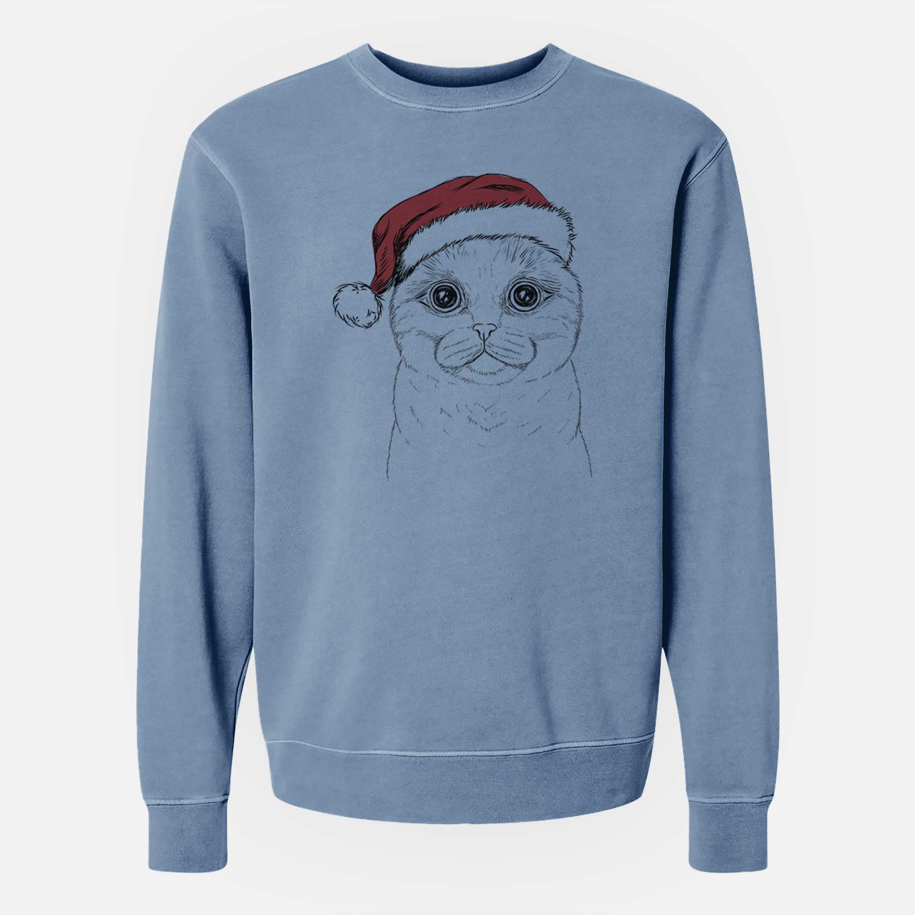 Santa Neko the Scottish Fold Cat - Unisex Pigment Dyed Crew Sweatshirt