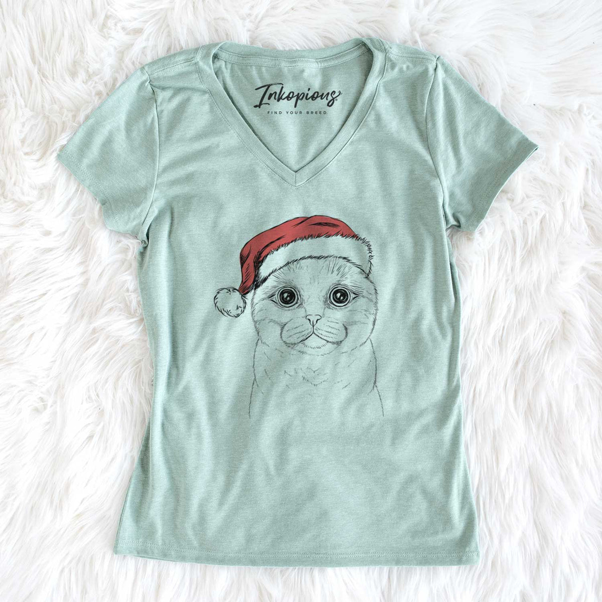 Santa Neko the Scottish Fold Cat - Women's V-neck Shirt