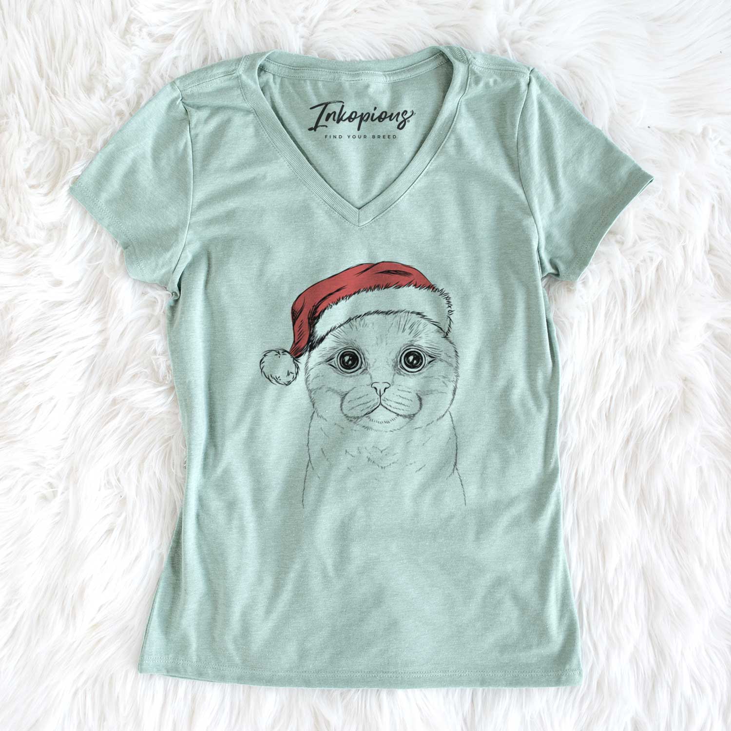 Santa Neko the Scottish Fold Cat - Women's V-neck Shirt