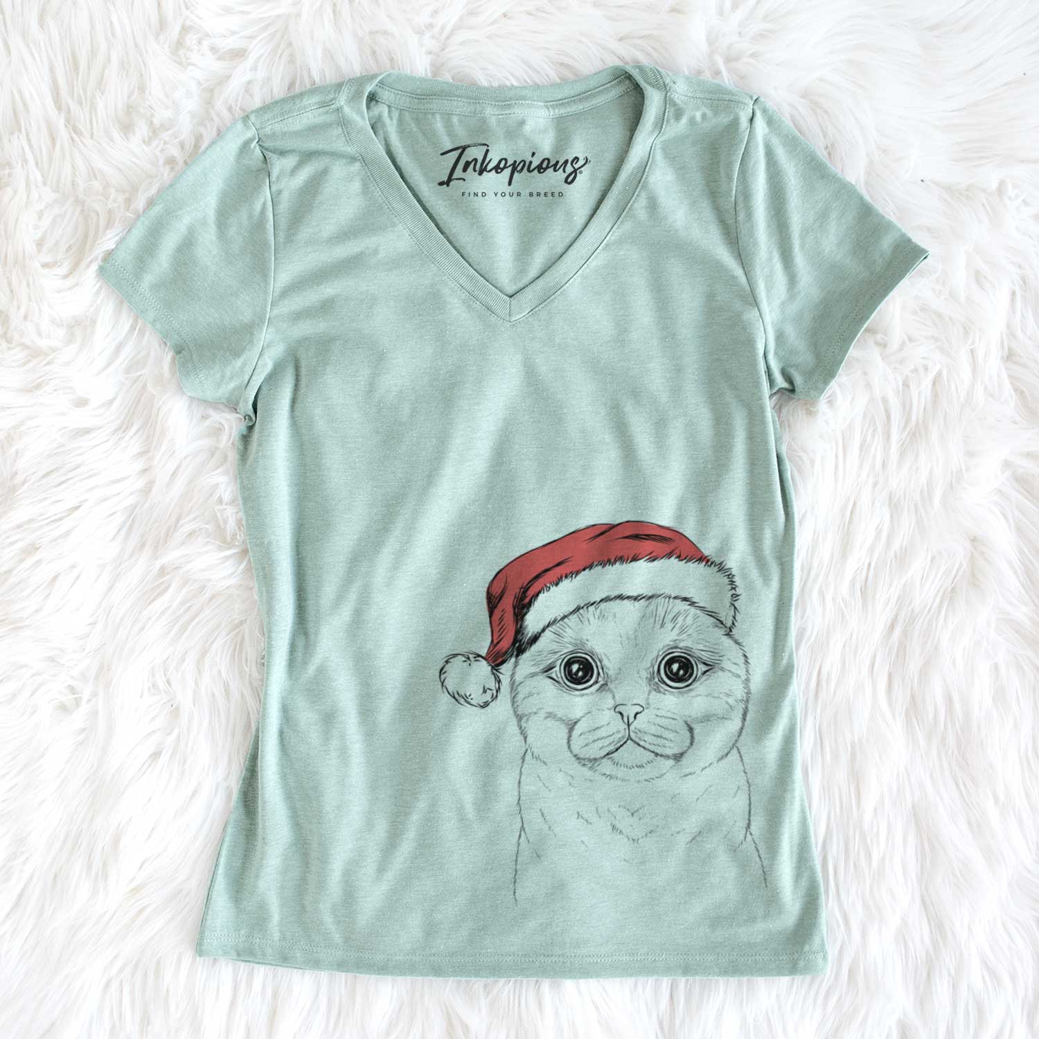 Santa Neko the Scottish Fold Cat - Women's V-neck Shirt