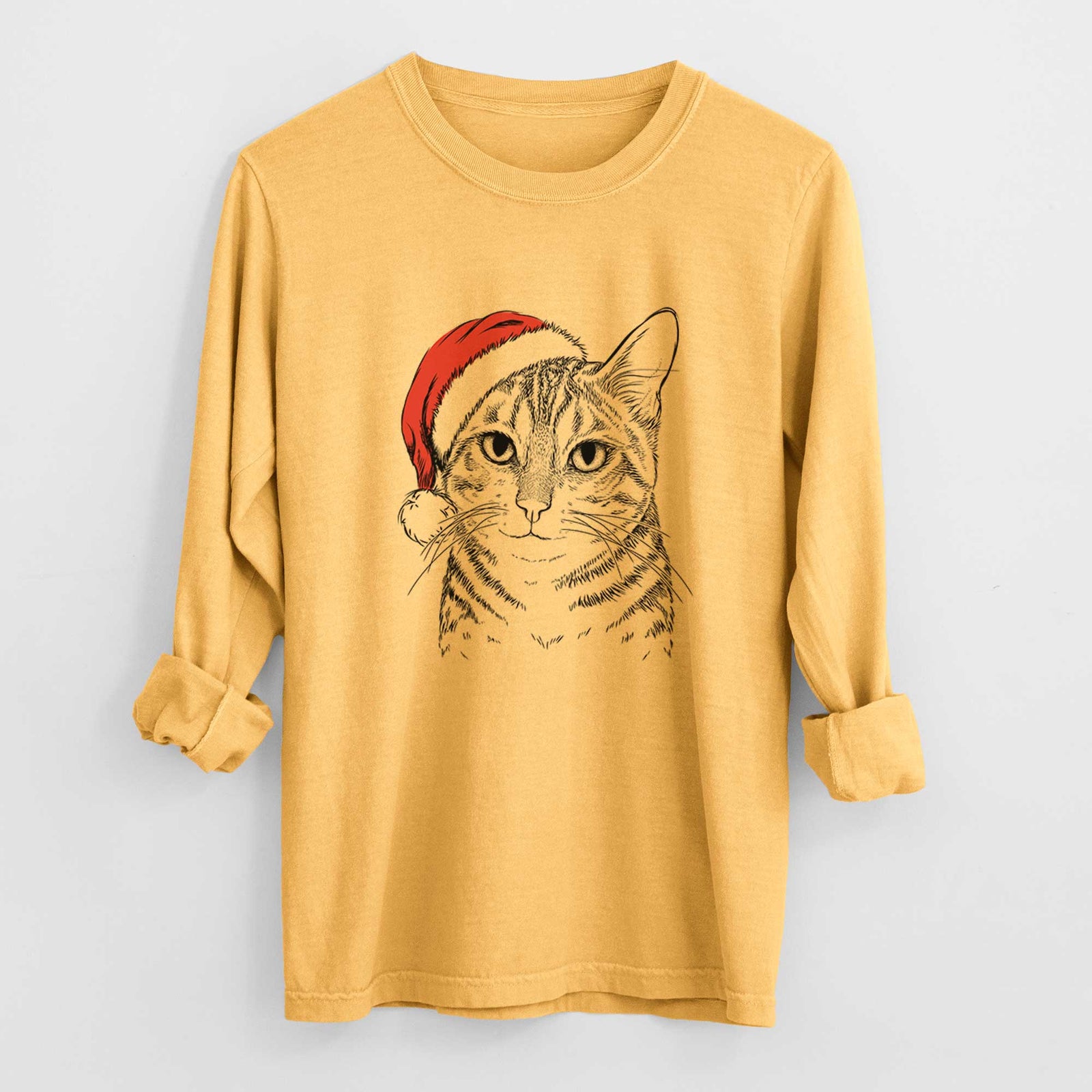 Santa Nell the Tabby Cat - Heavyweight 100% Cotton Long Sleeve