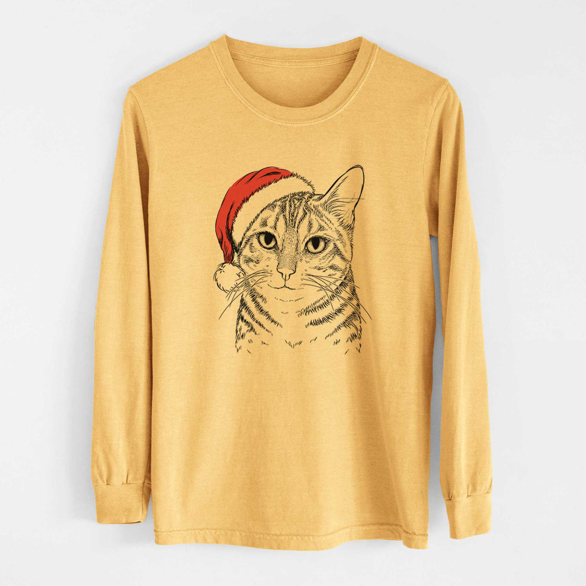 Santa Nell the Tabby Cat - Heavyweight 100% Cotton Long Sleeve
