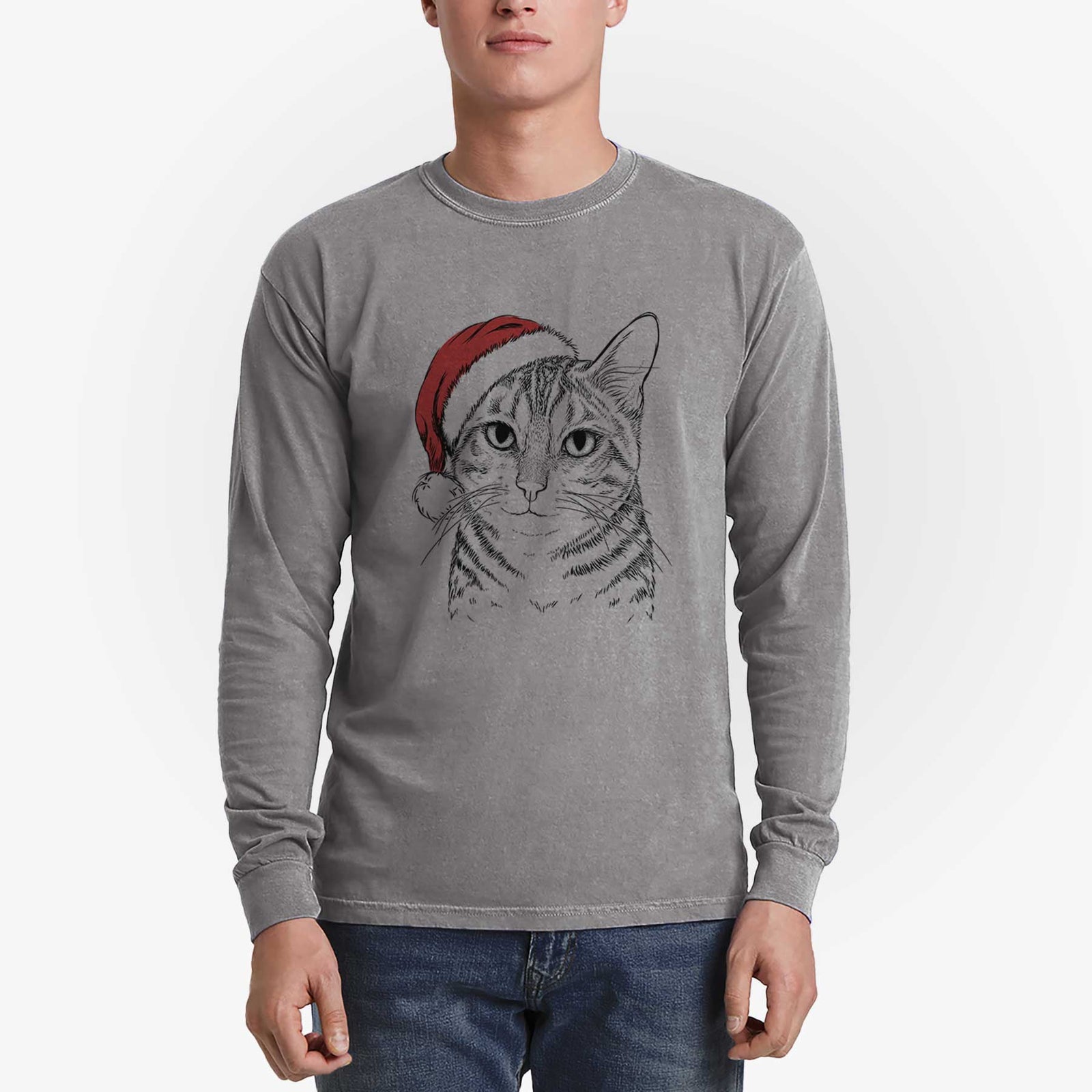 Santa Nell the Tabby Cat - Heavyweight 100% Cotton Long Sleeve