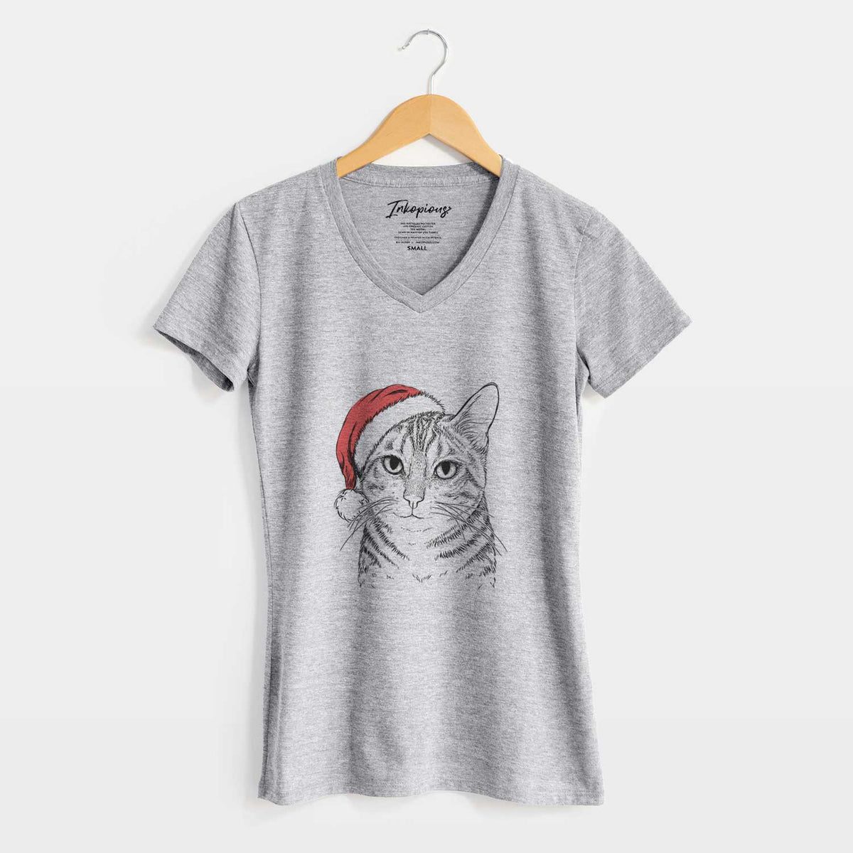 Santa Nell the Tabby Cat - Women's V-neck Shirt