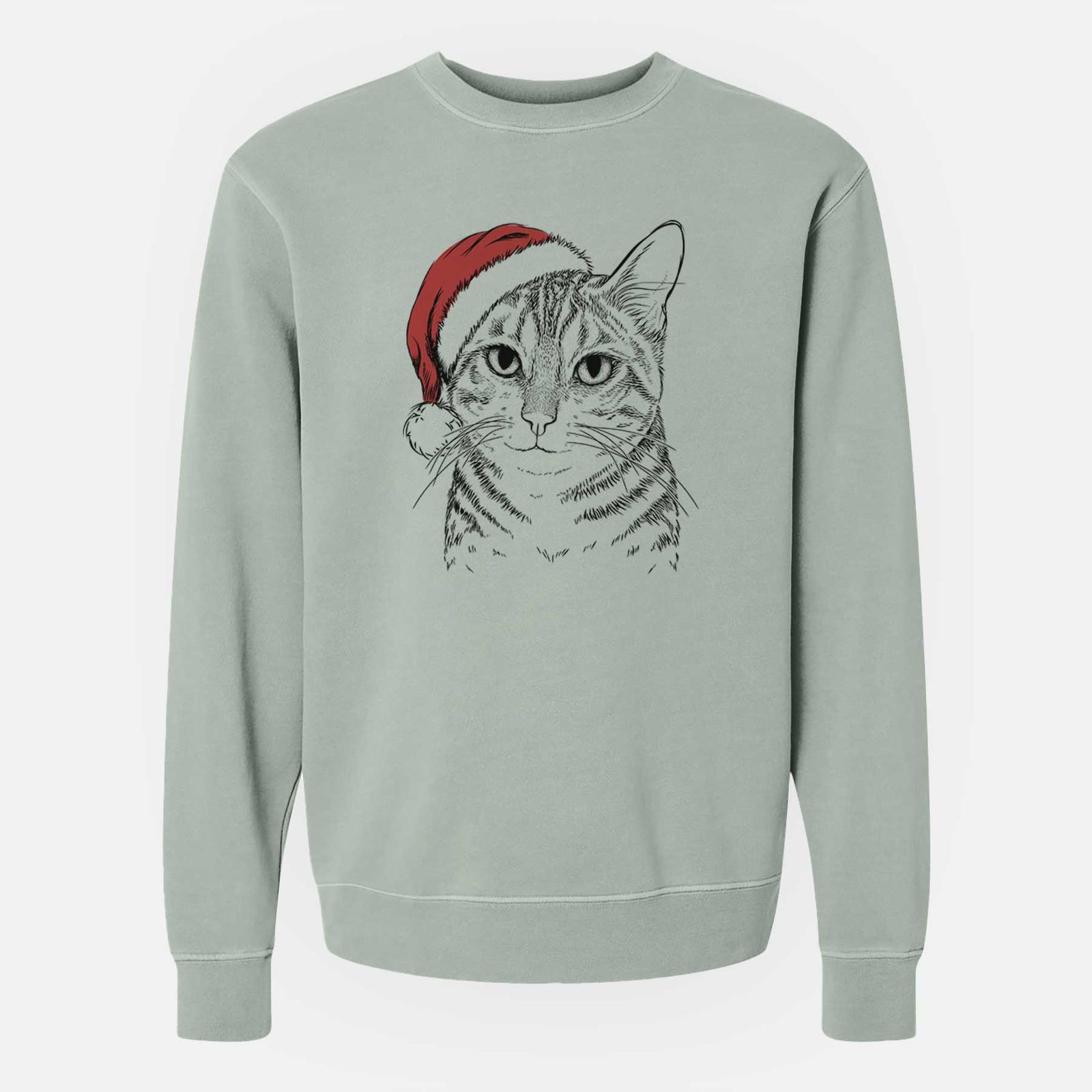 Santa Nell the Tabby Cat - Unisex Pigment Dyed Crew Sweatshirt