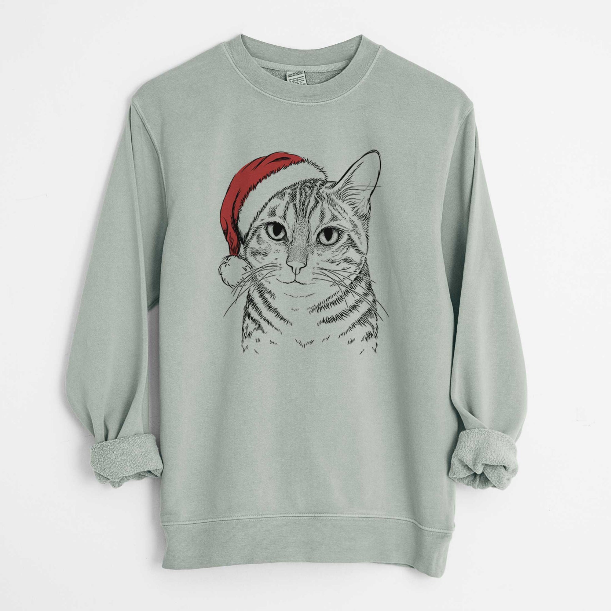 Santa Nell the Tabby Cat - Unisex Pigment Dyed Crew Sweatshirt