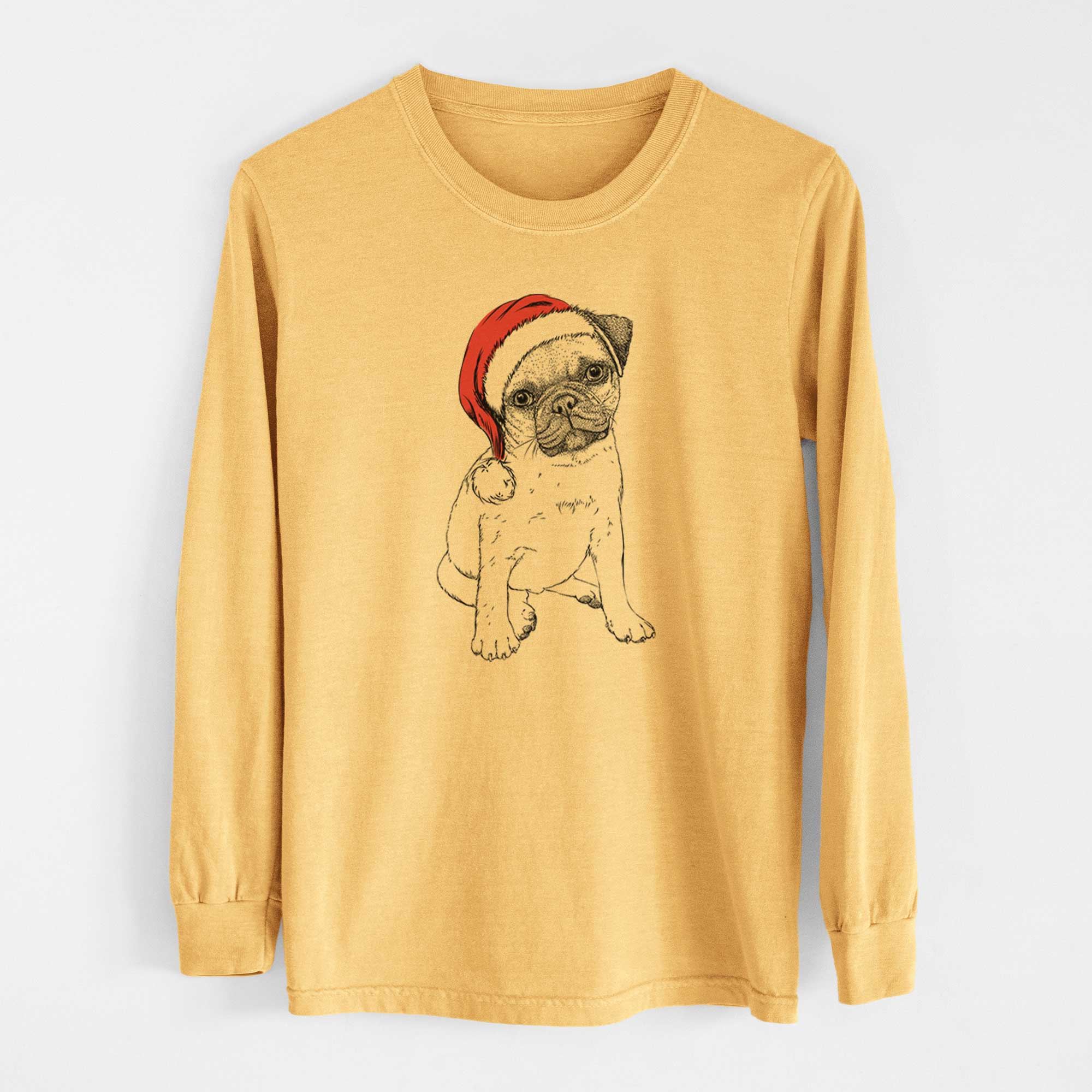 Santa Nelson the Pug Puppy - Heavyweight 100% Cotton Long Sleeve