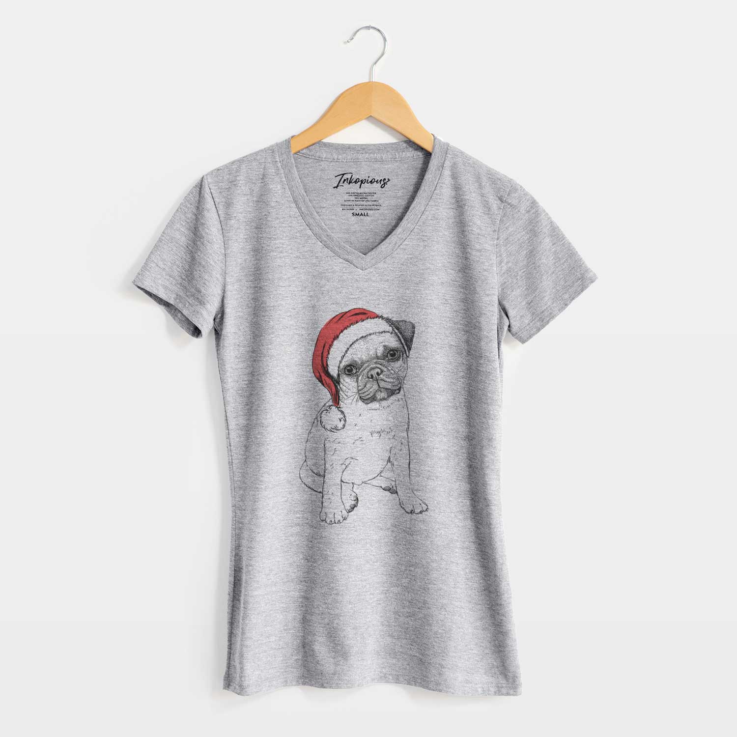 Santa Nelson the Pug Puppy - Women's V-neck Shirt