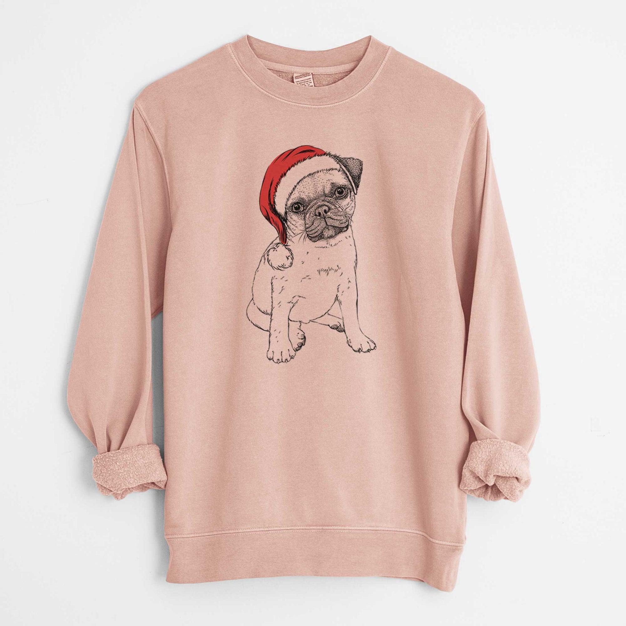 Santa Nelson the Pug Puppy - Unisex Pigment Dyed Crew Sweatshirt