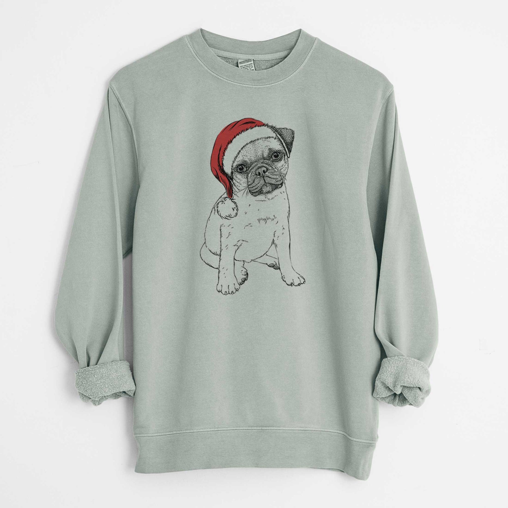 Santa Nelson the Pug Puppy - Unisex Pigment Dyed Crew Sweatshirt