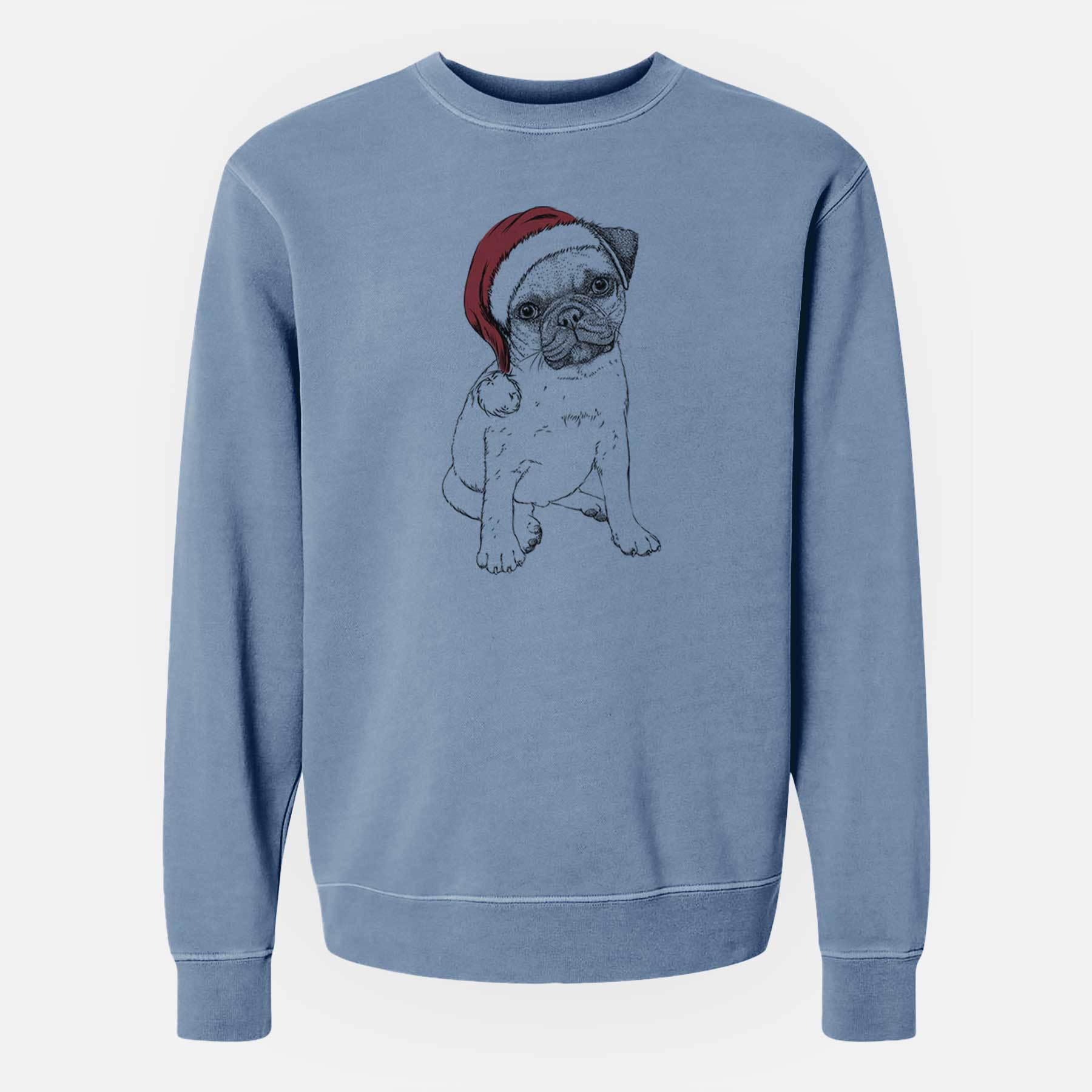 Santa Nelson the Pug Puppy - Unisex Pigment Dyed Crew Sweatshirt