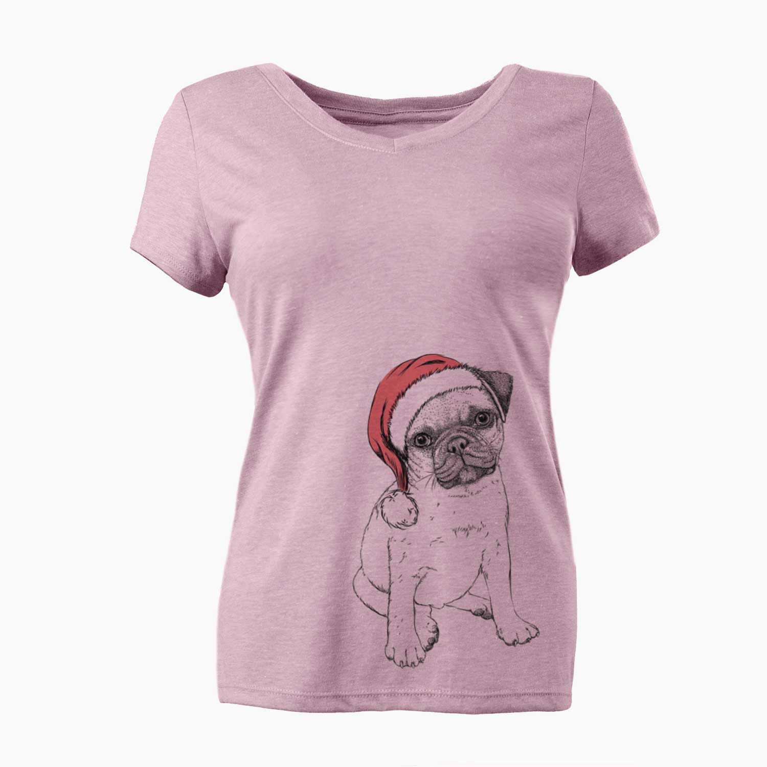 Santa Nelson the Pug Puppy - Women's V-neck Shirt