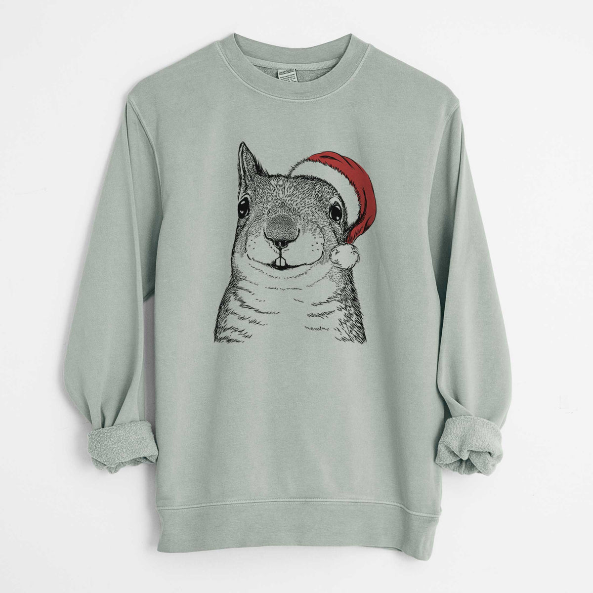 Santa Nibbles the Squirrel - Unisex Pigment Dyed Crew Sweatshirt