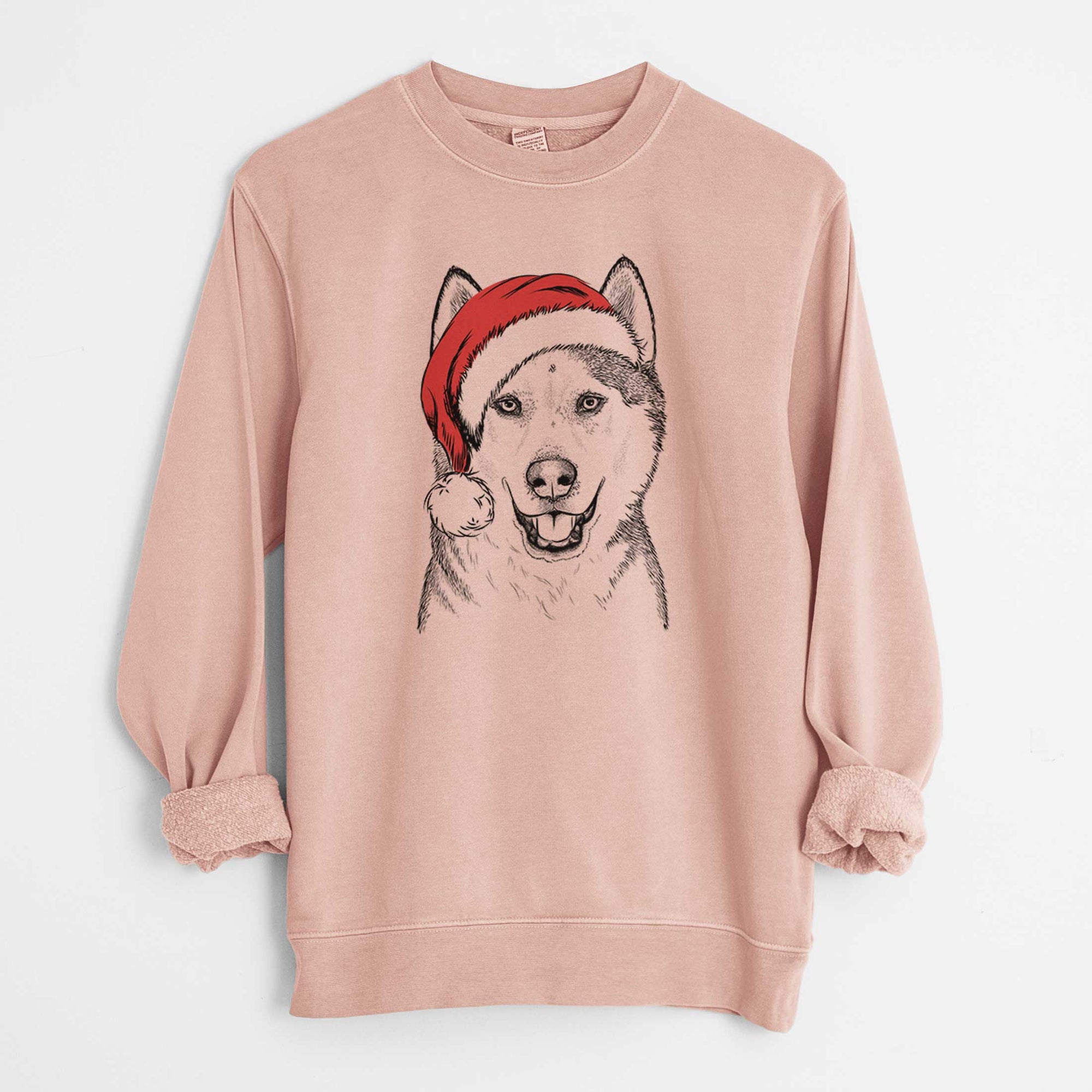 Santa Nika the Siberian Husky - Unisex Pigment Dyed Crew Sweatshirt