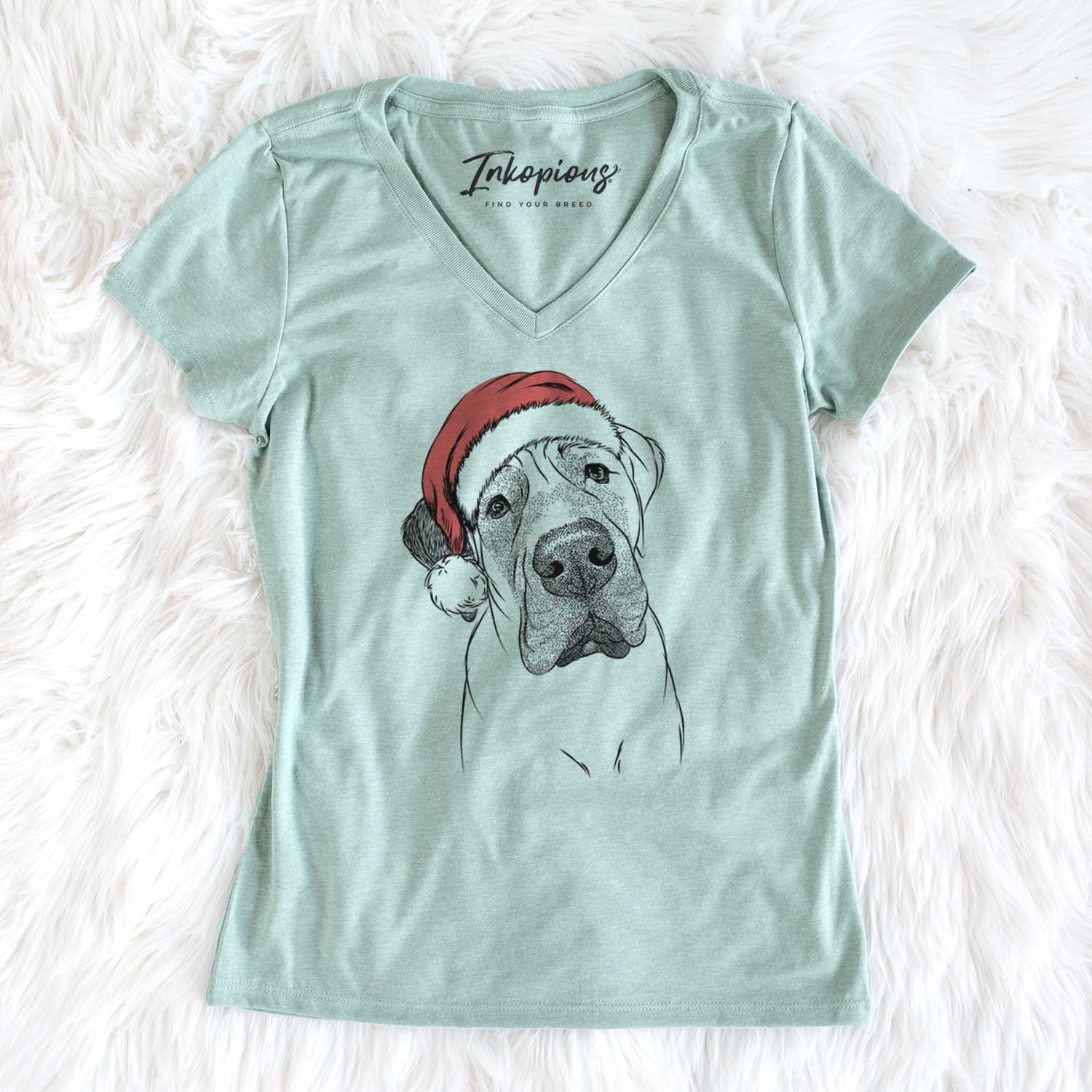 Santa Nutterbutter the English Mastiff - Women's V-neck Shirt